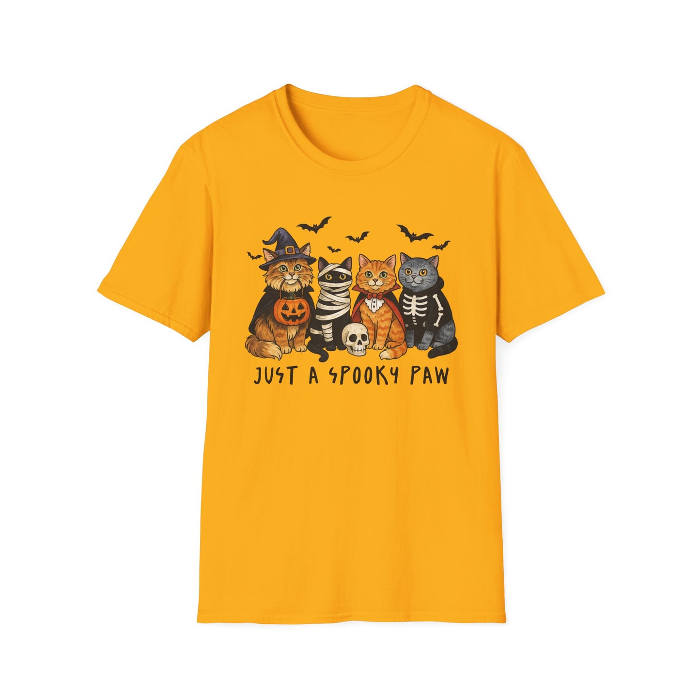 Halloween Cat T-Shirt, Spooky paw Gildan Softstyle Tee