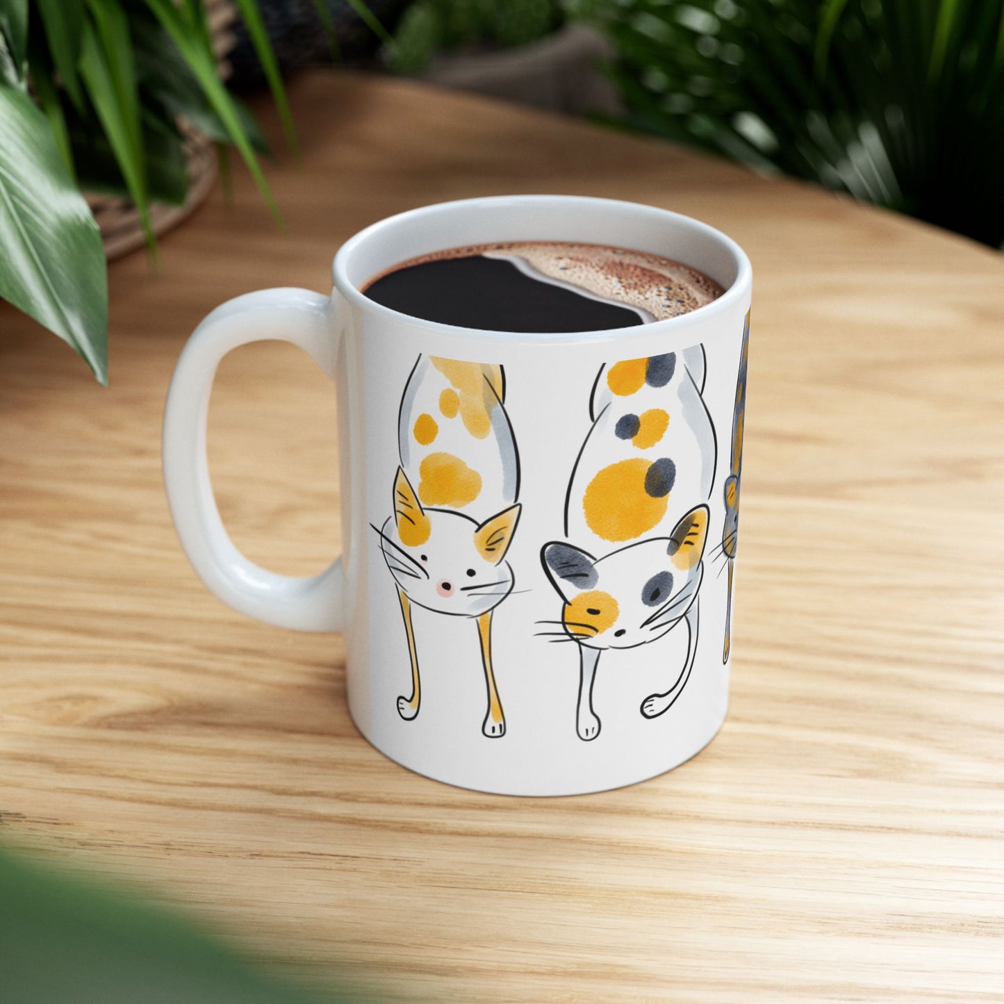 11oz Playful Cat Ceramic Mug - Cute Animal Design for Cat Lovers