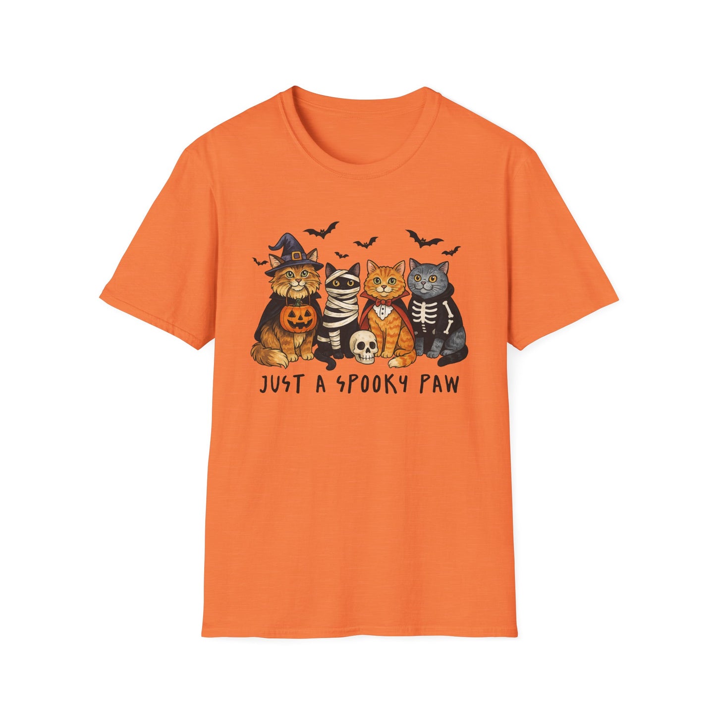 Halloween Cat T-Shirt, Spooky paw Gildan Softstyle Tee