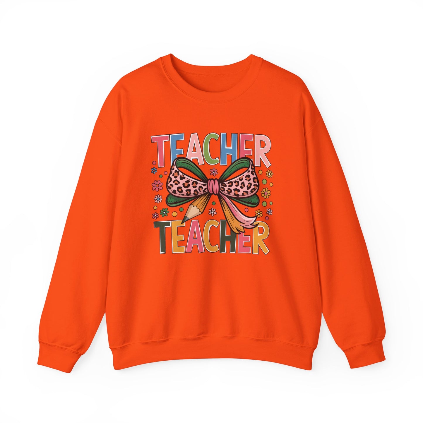 Teacher Bow Cheetah Print Gildan Crewneck Sweatshirt