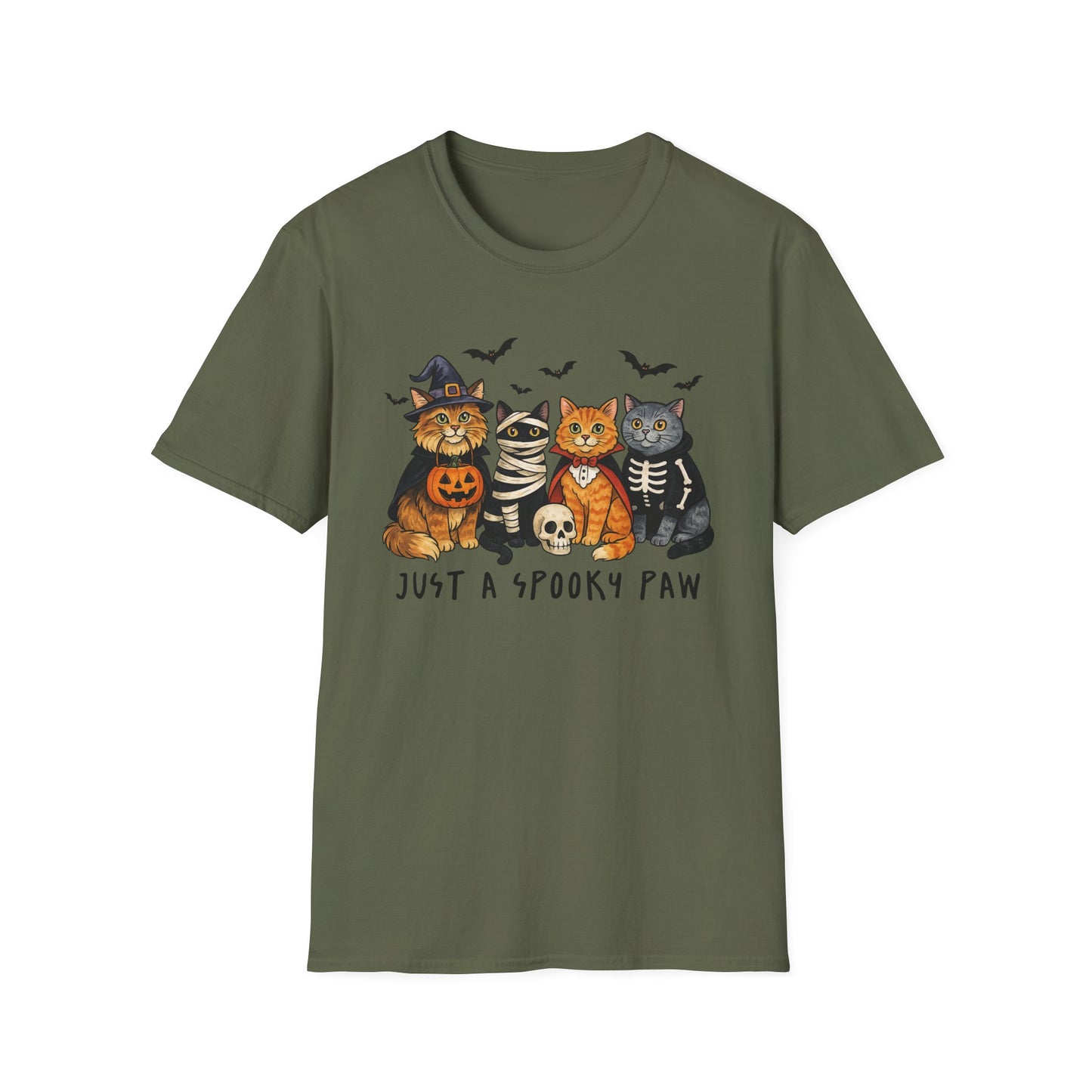 Halloween Cat T-Shirt, Spooky paw Gildan Softstyle Tee