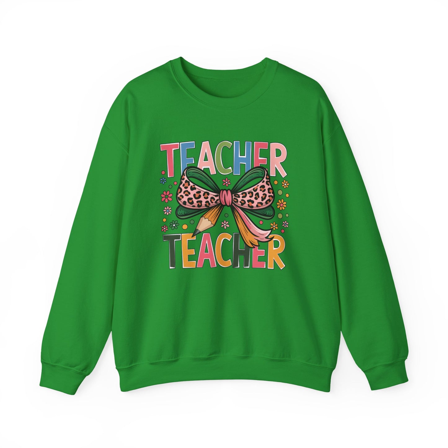 Teacher Bow Cheetah Print Gildan Crewneck Sweatshirt