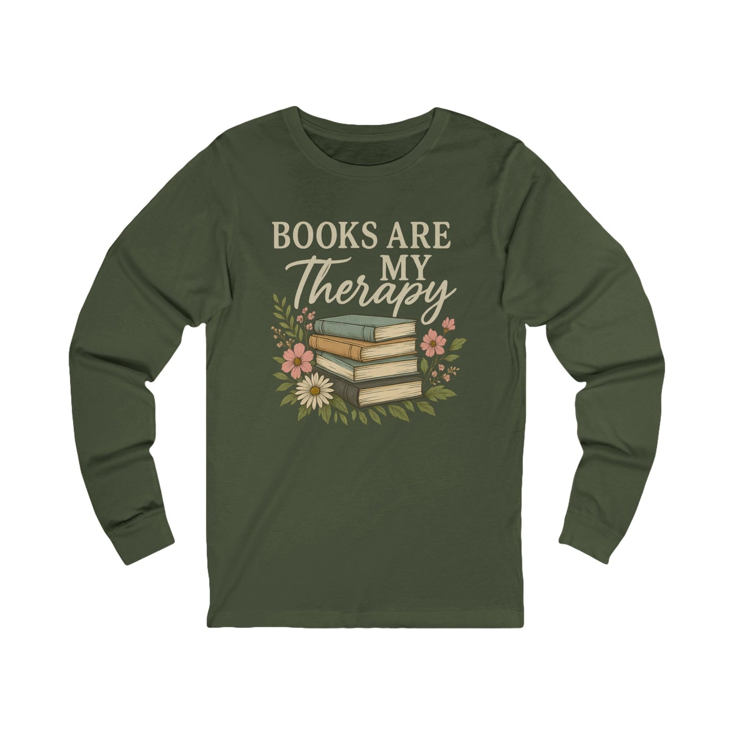 Books are my Therapy Floral Bella Canvas Long Sleeve Tee