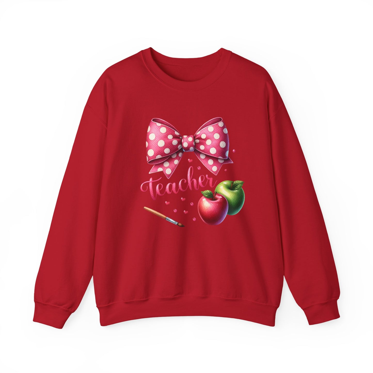 Teacher Polka Dot Bow Gildan Crewneck Sweatshirt