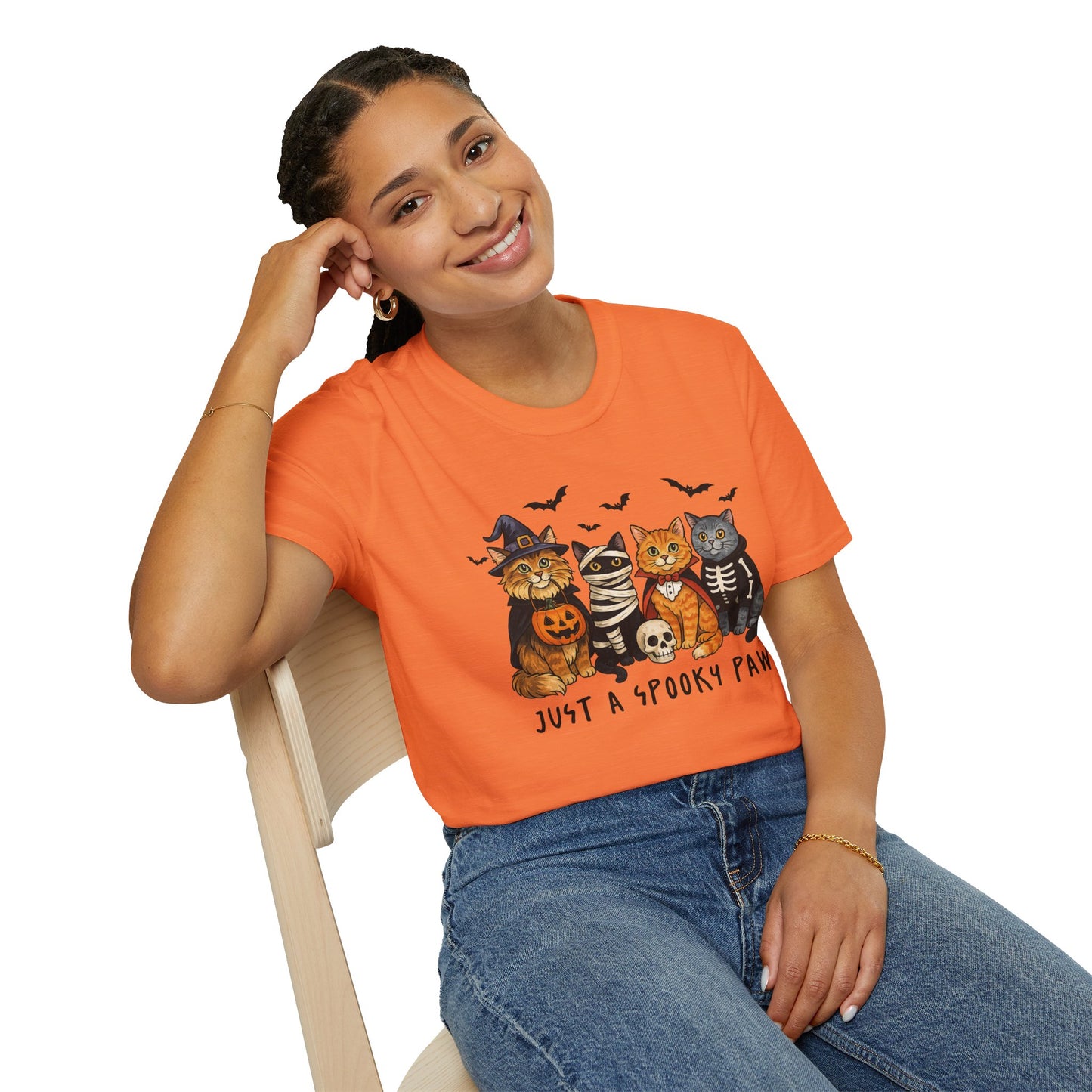 Halloween Cat T-Shirt, Spooky paw Gildan Softstyle Tee