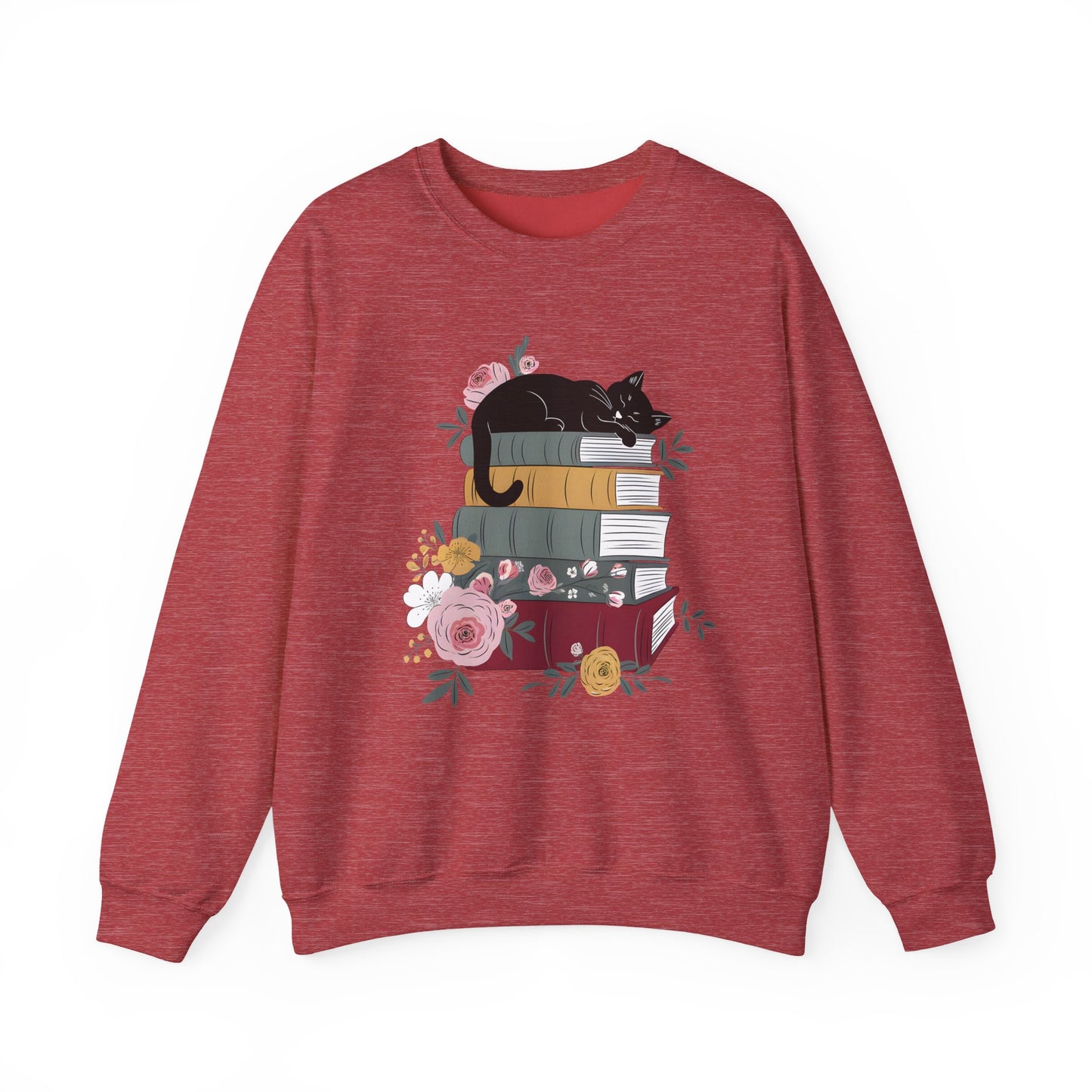 Stack of Books Cat- Gildan Crewneck Sweatshirt