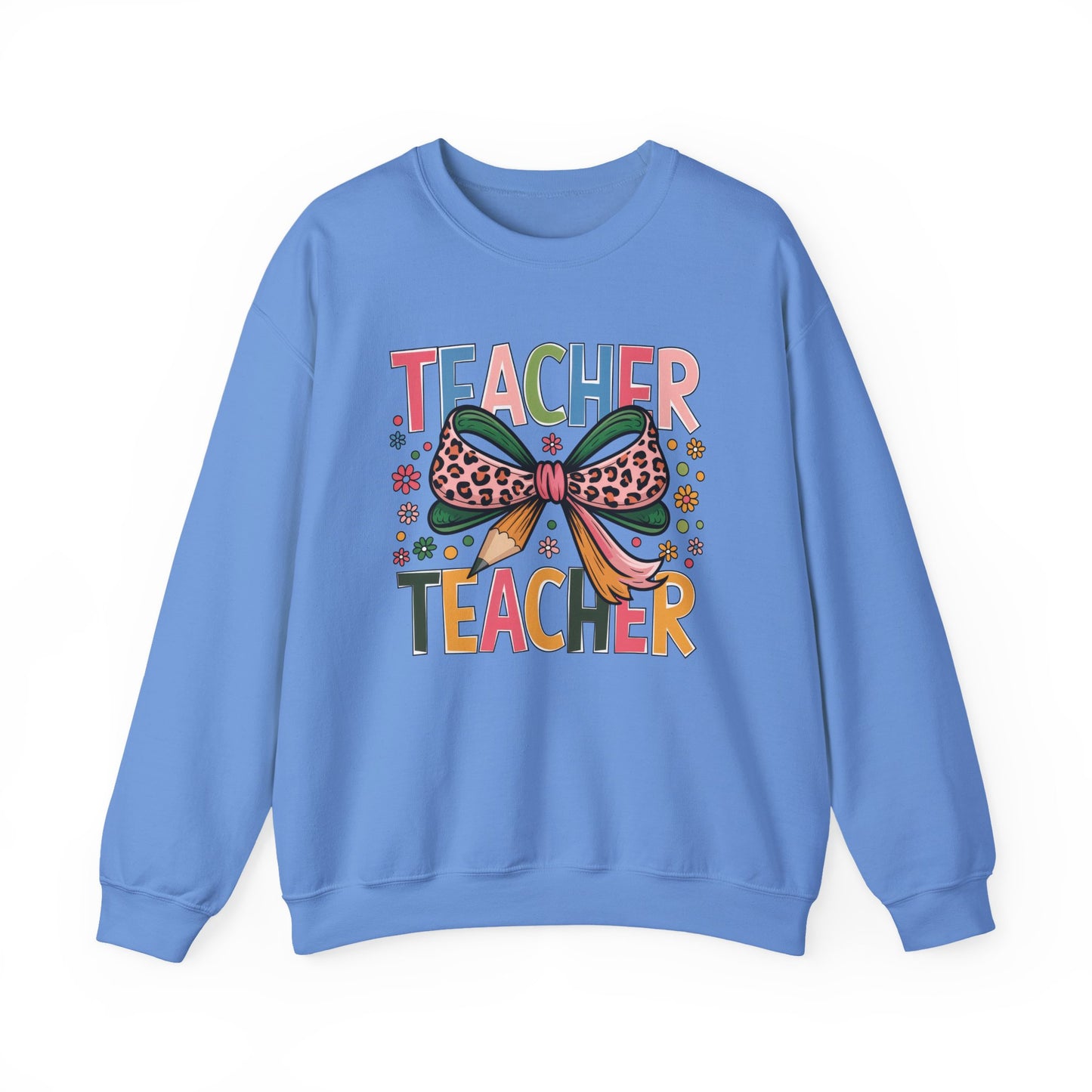 Teacher Bow Cheetah Print Gildan Crewneck Sweatshirt