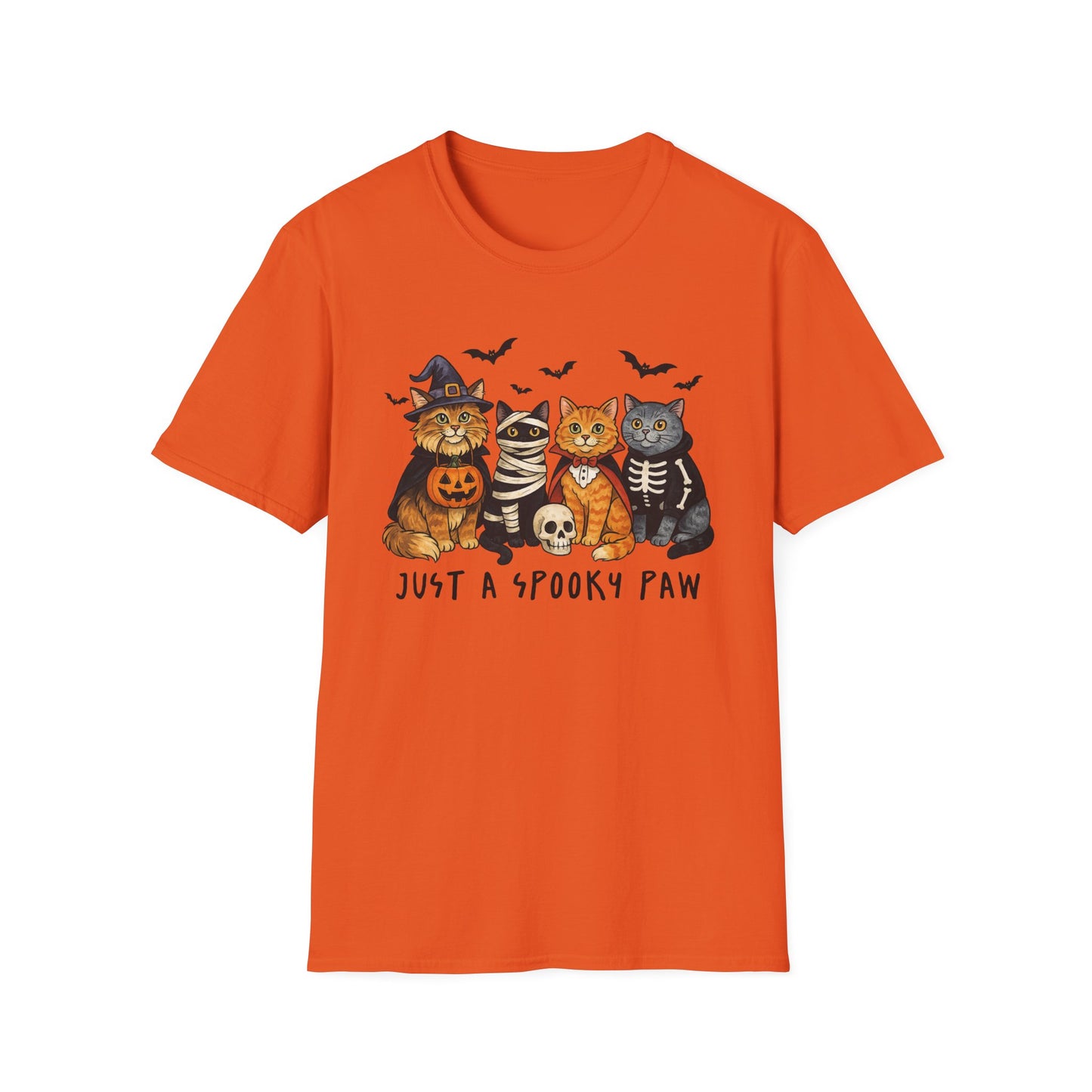 Halloween Cat T-Shirt, Spooky paw Gildan Softstyle Tee