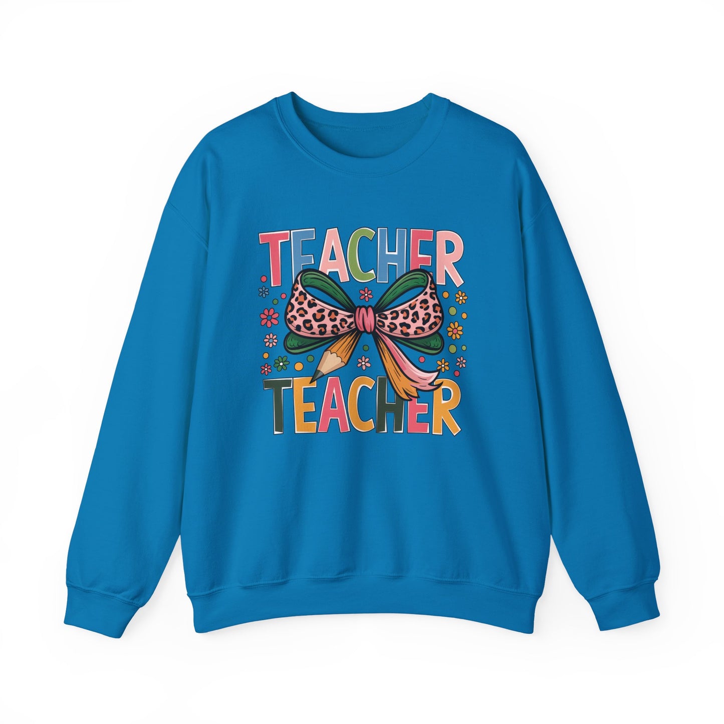 Teacher Bow Cheetah Print Gildan Crewneck Sweatshirt