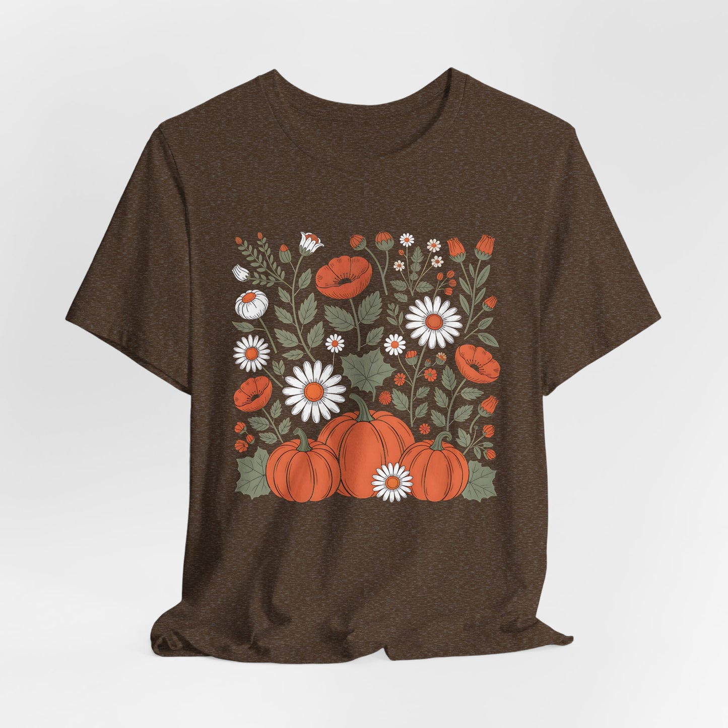 Autumn Floral Tee, Cozy Fall T-Shirt, Pumpkin Graphic Shirt