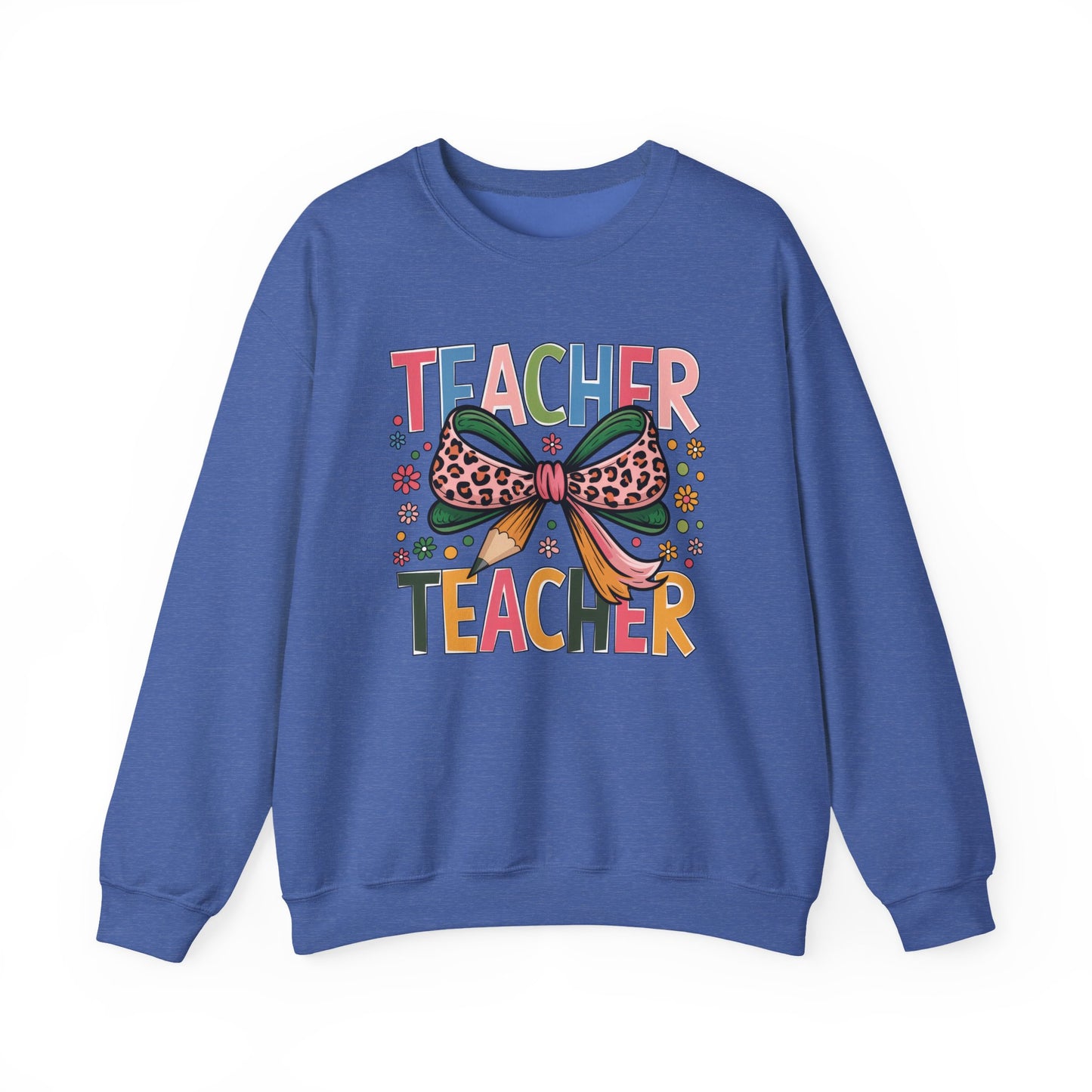Teacher Bow Cheetah Print Gildan Crewneck Sweatshirt
