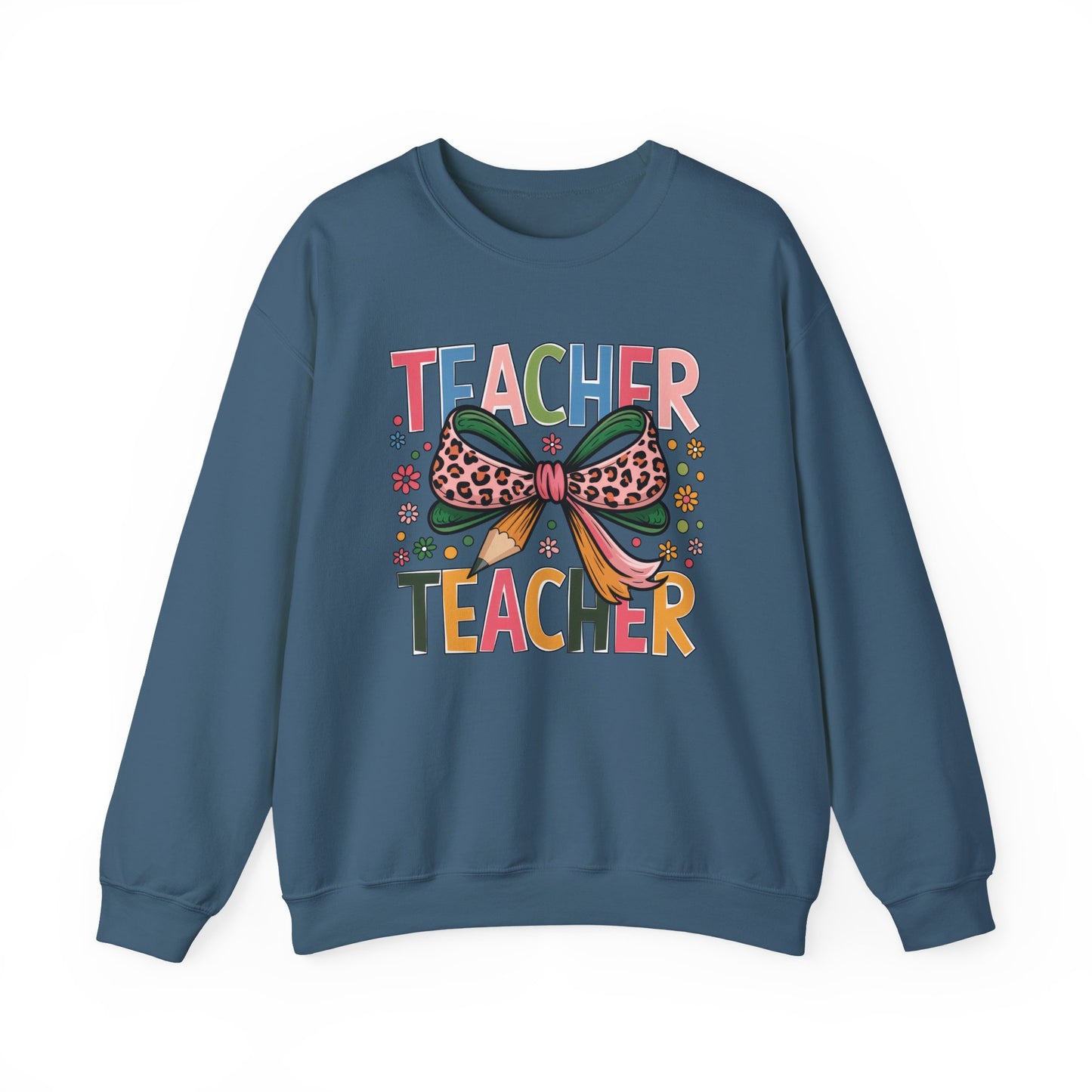Teacher Bow Cheetah Print Gildan Crewneck Sweatshirt