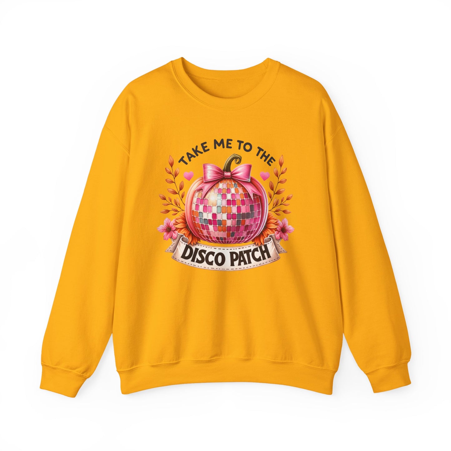 Disco Patch Pumpkin Gildan Crewneck Sweatshirt