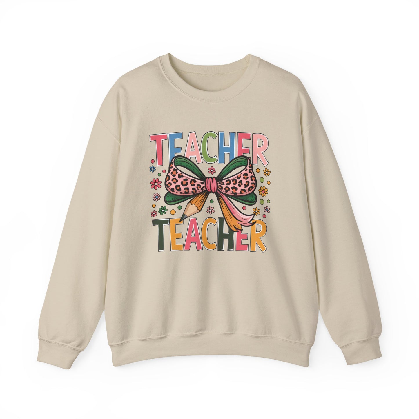 Teacher Bow Cheetah Print Gildan Crewneck Sweatshirt