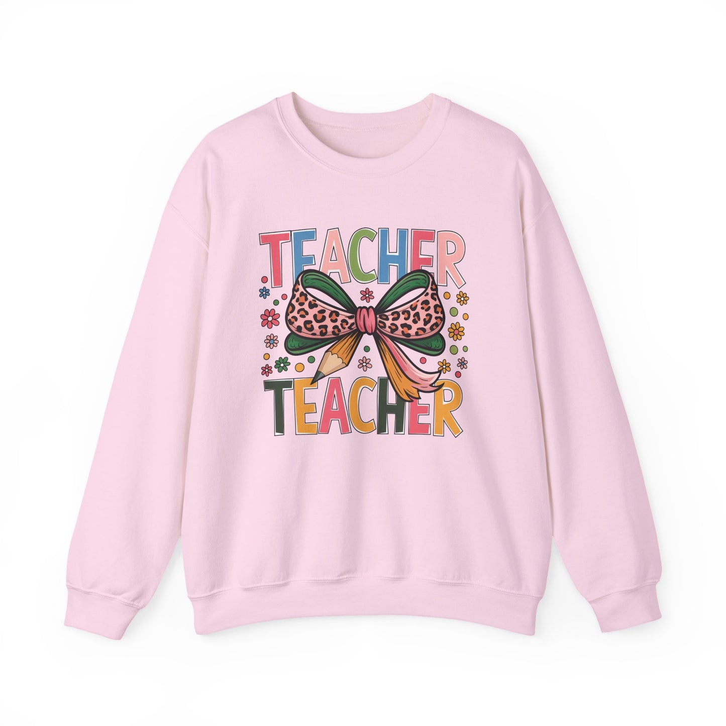 Teacher Bow Cheetah Print Gildan Crewneck Sweatshirt
