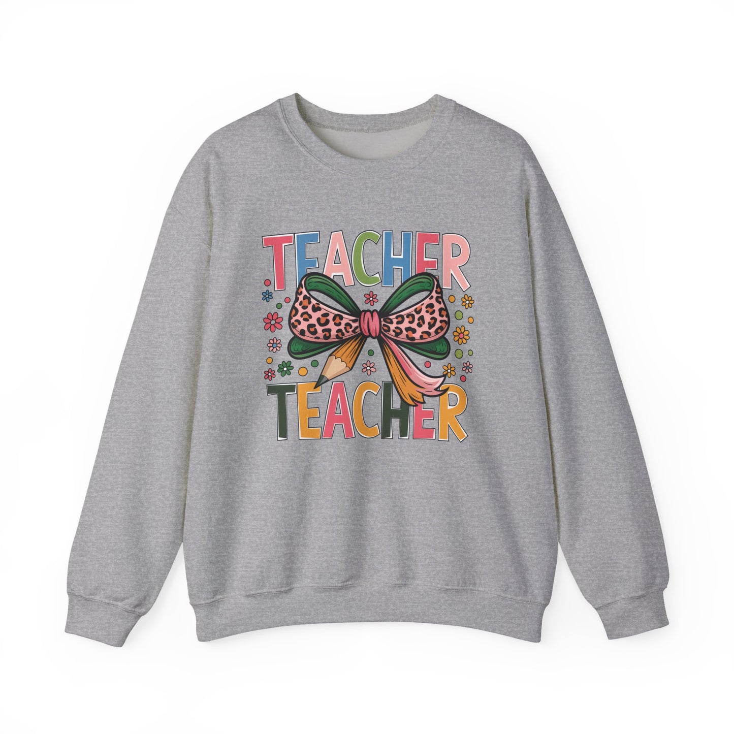 Teacher Bow Cheetah Print Gildan Crewneck Sweatshirt