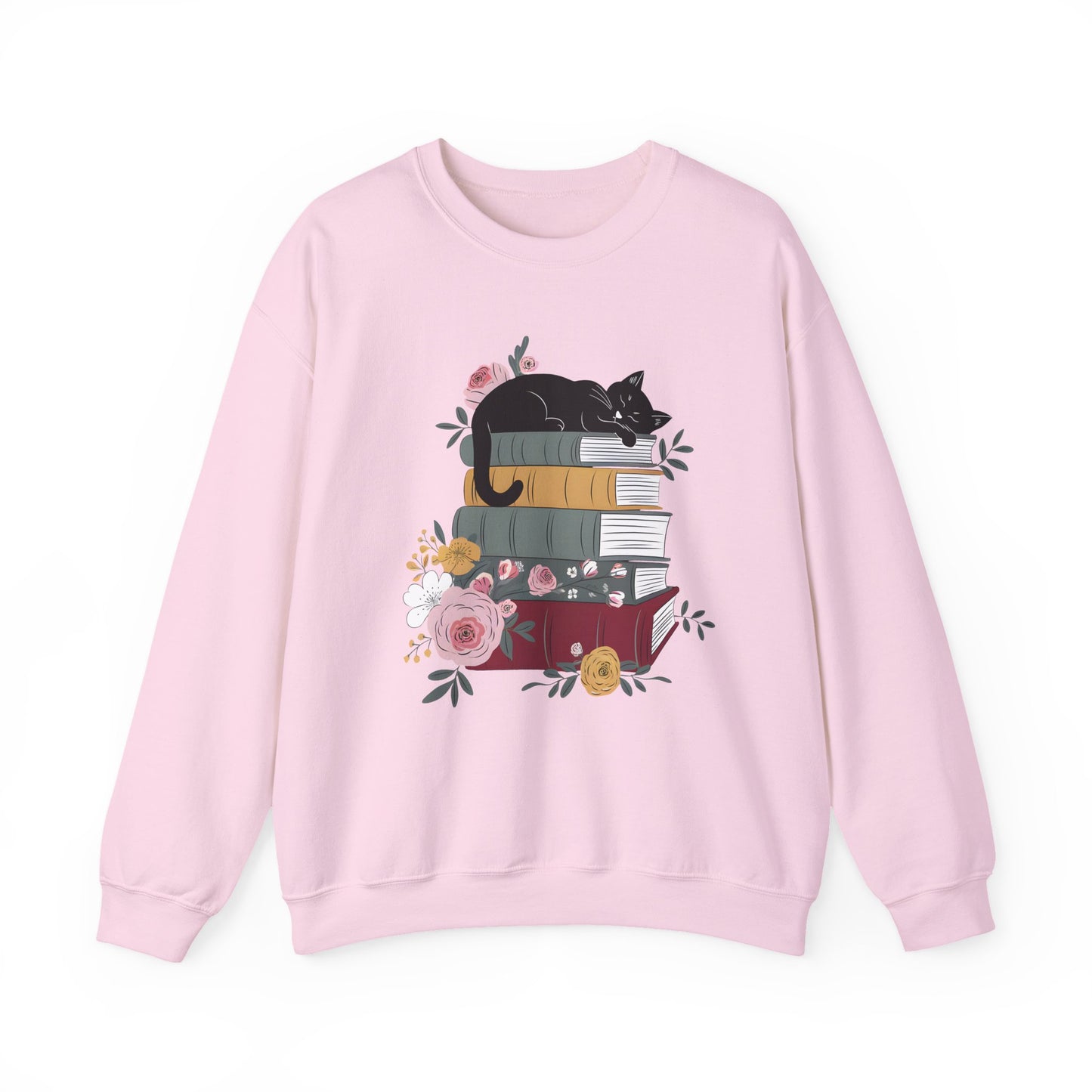 Stack of Books Cat- Gildan Crewneck Sweatshirt