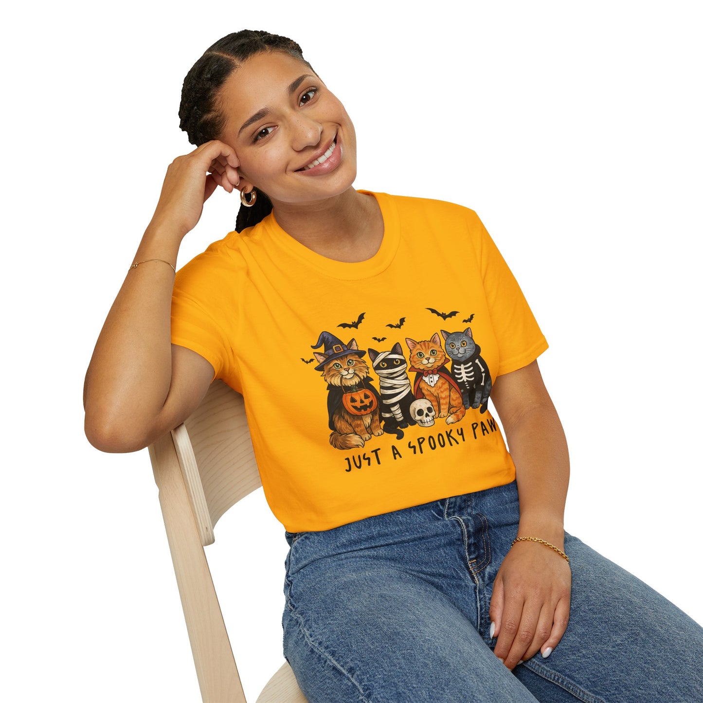 Halloween Cat T-Shirt, Spooky paw Gildan Softstyle Tee