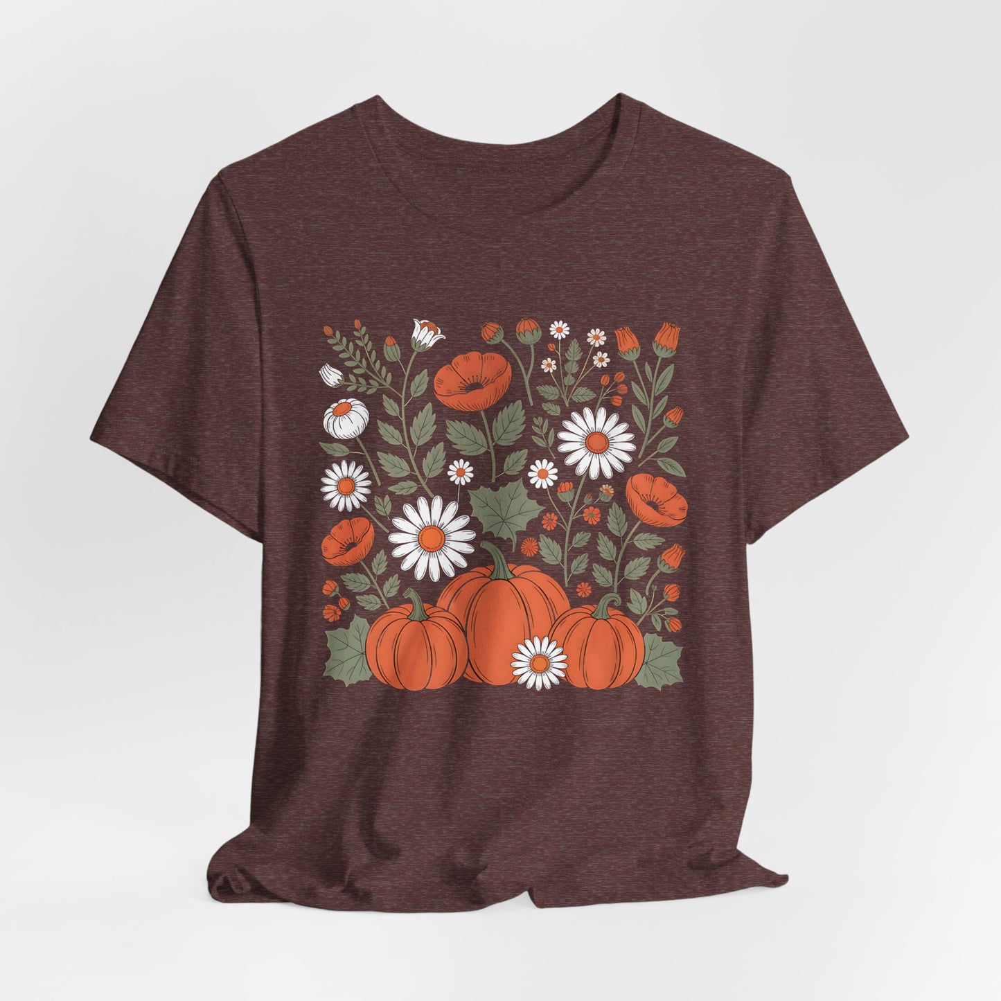 Autumn Floral Tee, Cozy Fall T-Shirt, Pumpkin Graphic Shirt