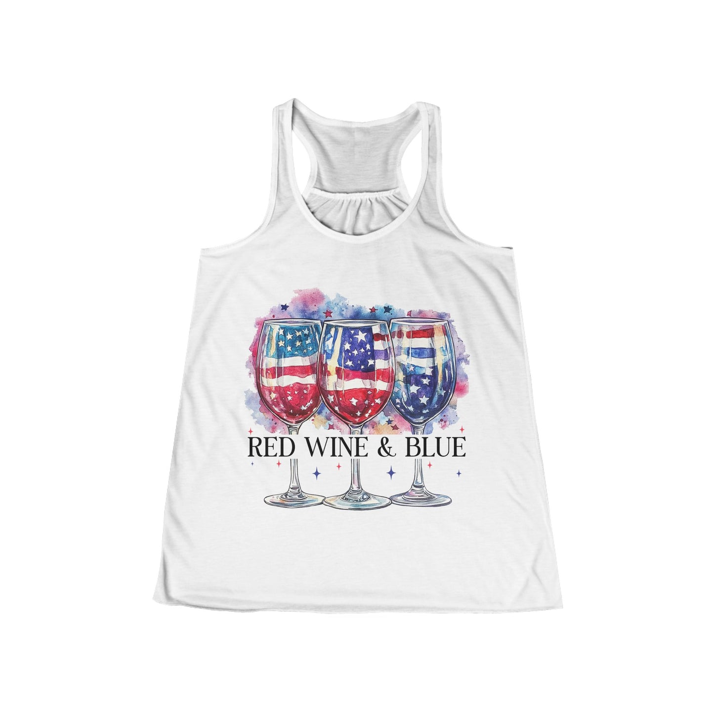 Patriotic Women's Flowy Racerback Tank - Red Wine & Blue