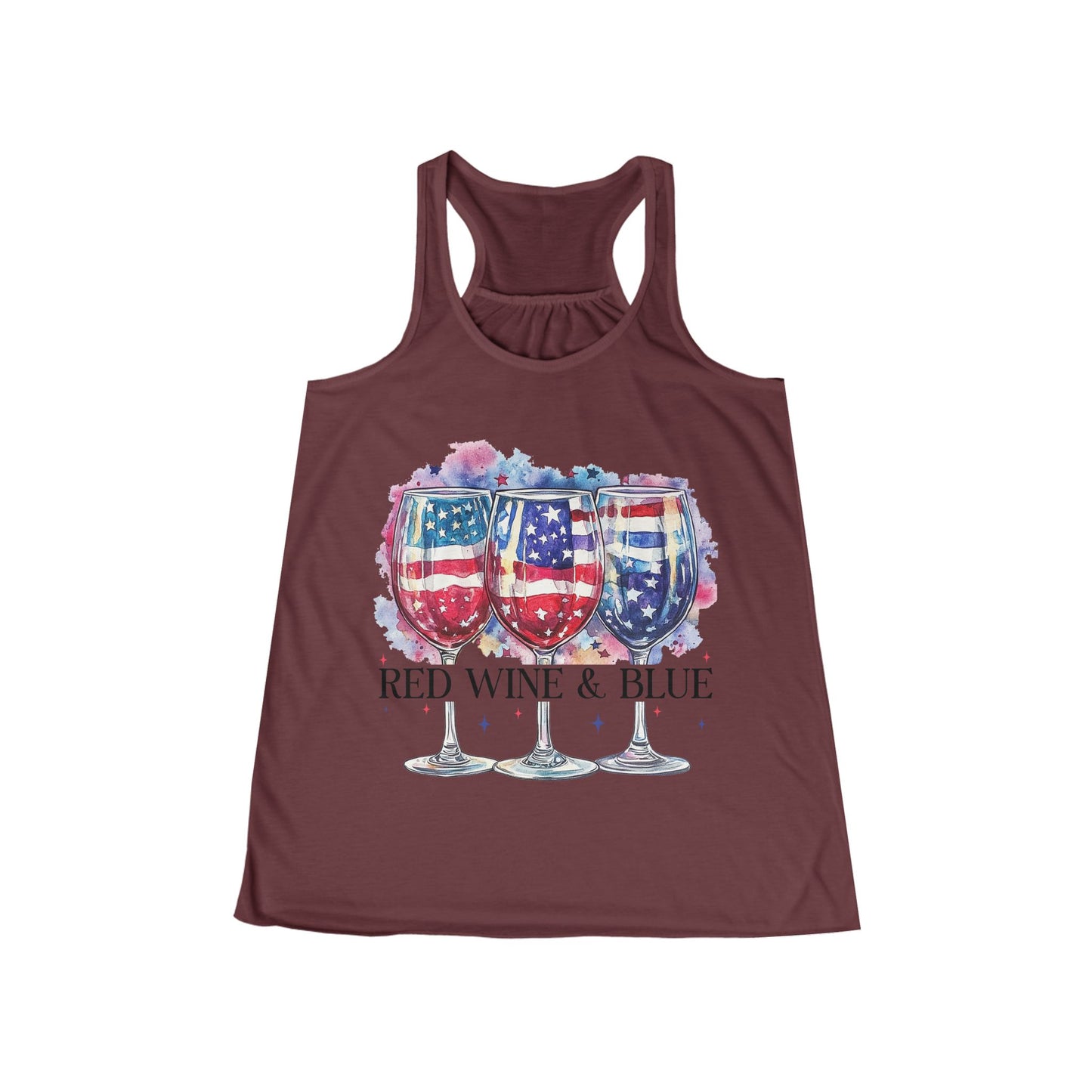 Patriotic Women's Flowy Racerback Tank - Red Wine & Blue