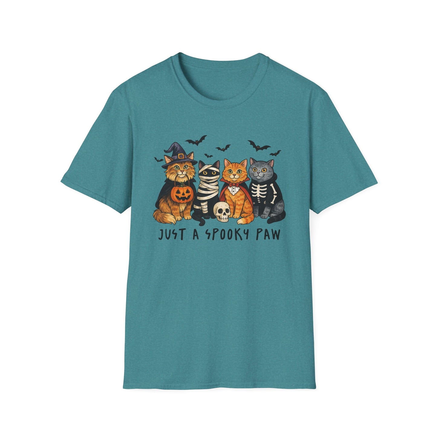 Halloween Cat T-Shirt, Spooky paw Gildan Softstyle Tee