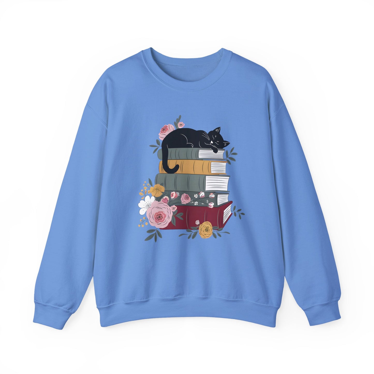 Stack of Books Cat- Gildan Crewneck Sweatshirt