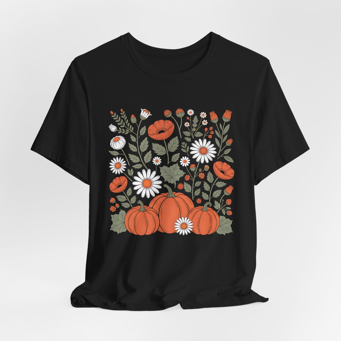Autumn Floral Tee, Cozy Fall T-Shirt, Pumpkin Graphic Shirt