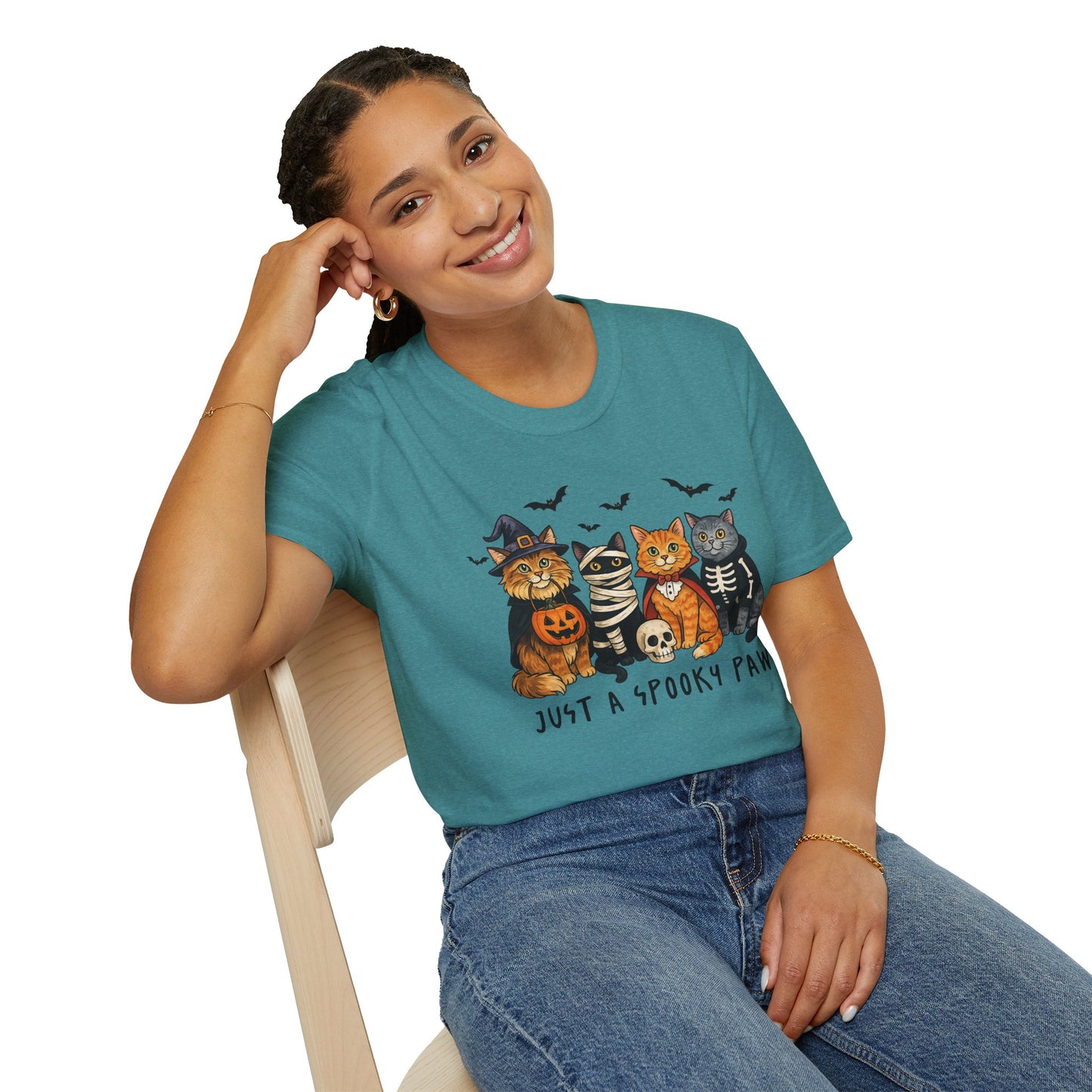 Halloween Cat T-Shirt, Spooky paw Gildan Softstyle Tee