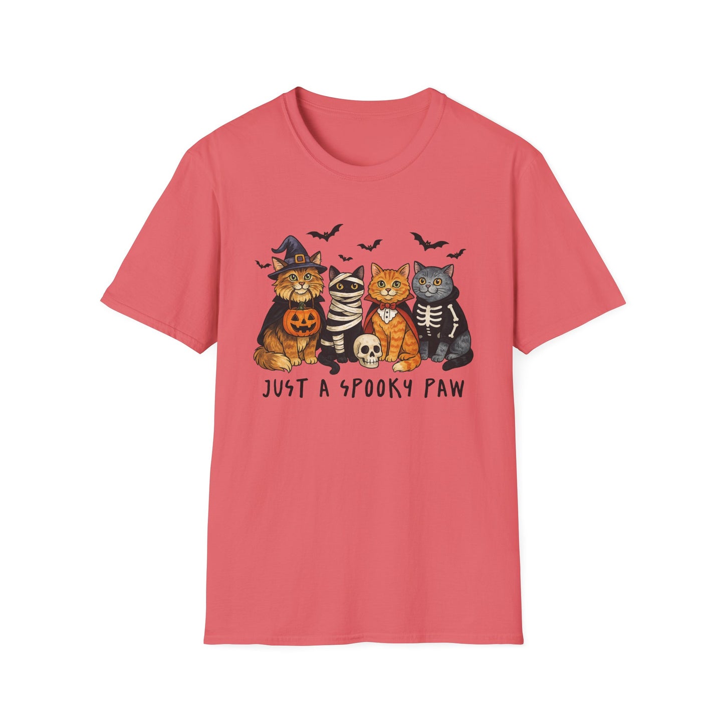 Halloween Cat T-Shirt, Spooky paw Gildan Softstyle Tee