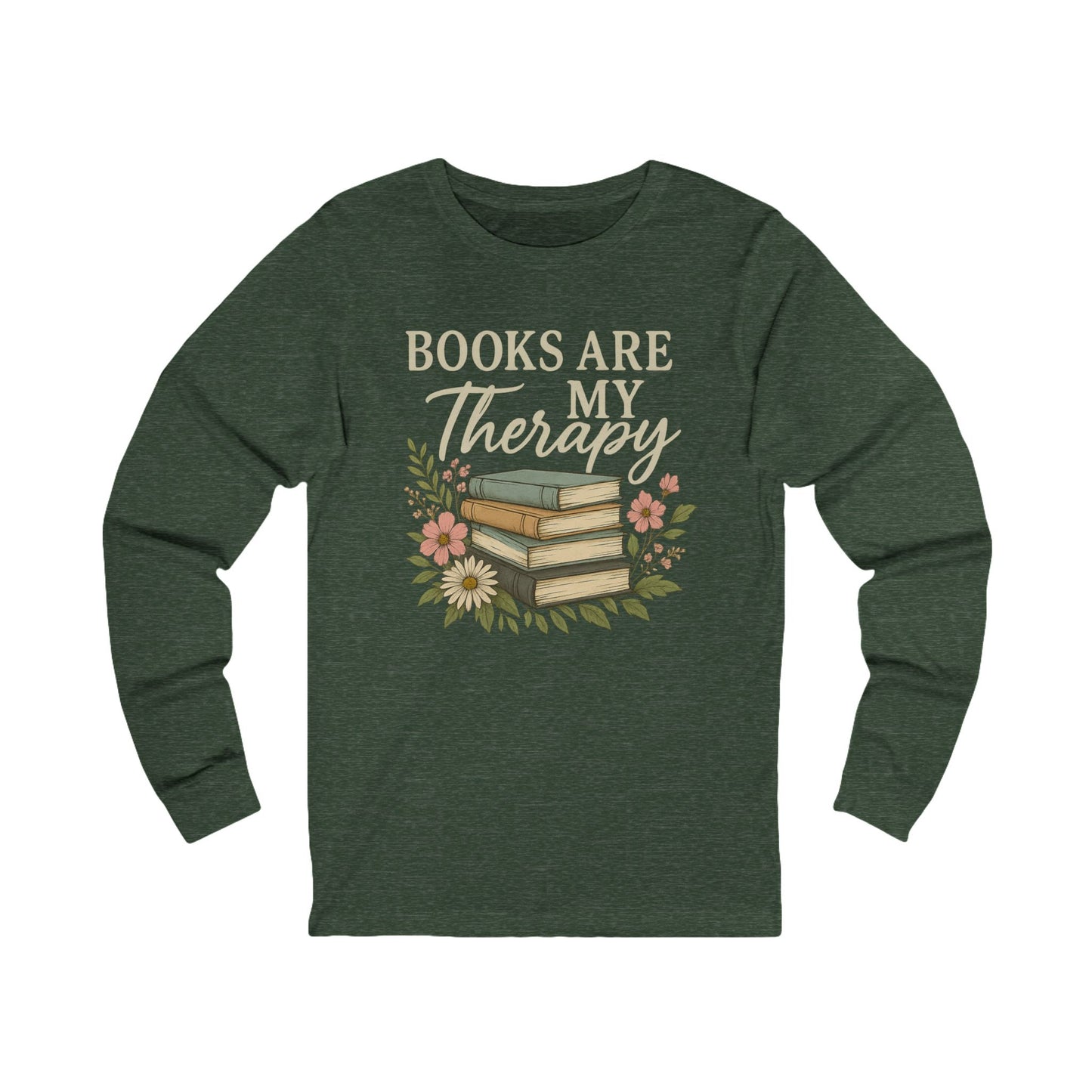 Books are my Therapy Floral Bella Canvas Long Sleeve Tee