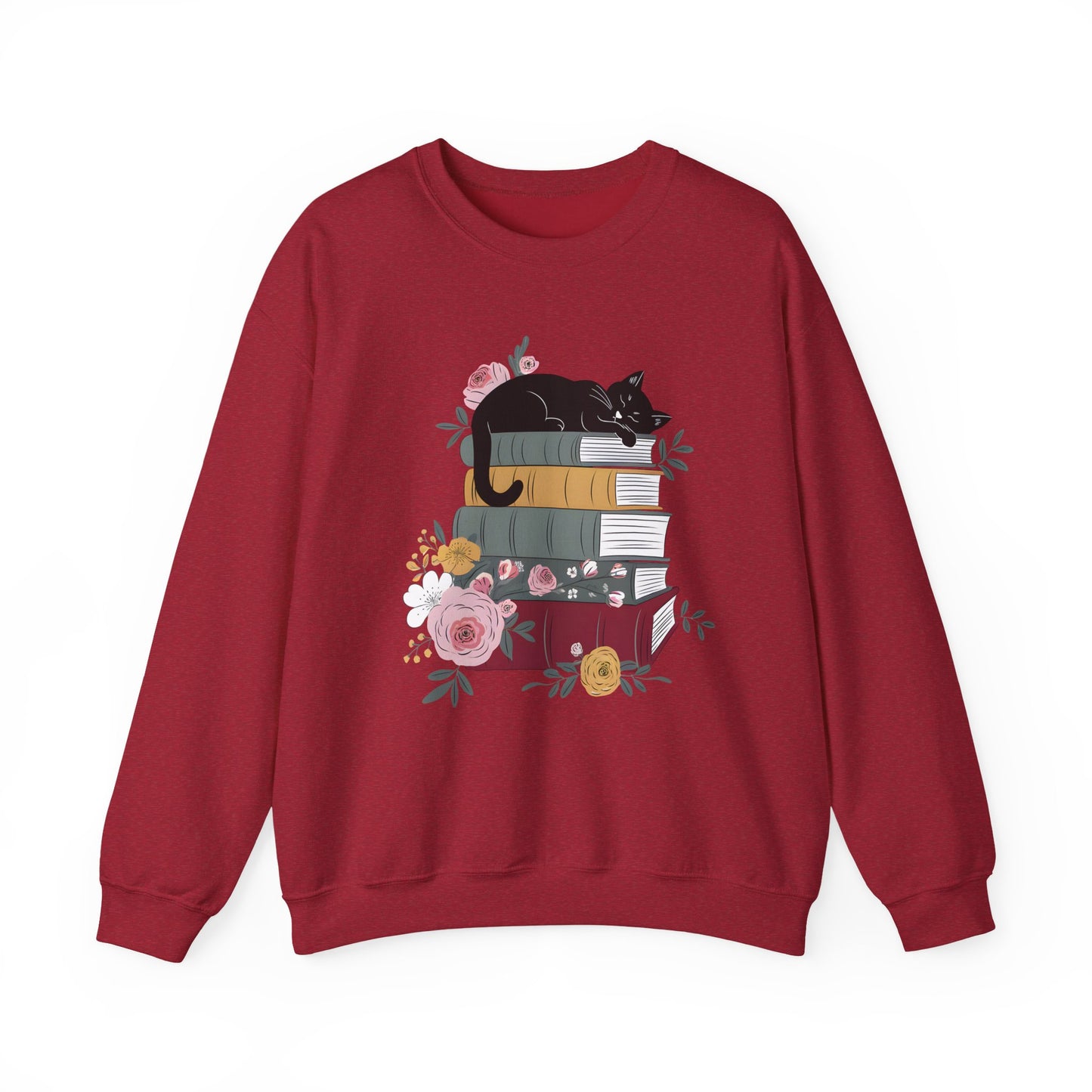 Stack of Books Cat- Gildan Crewneck Sweatshirt