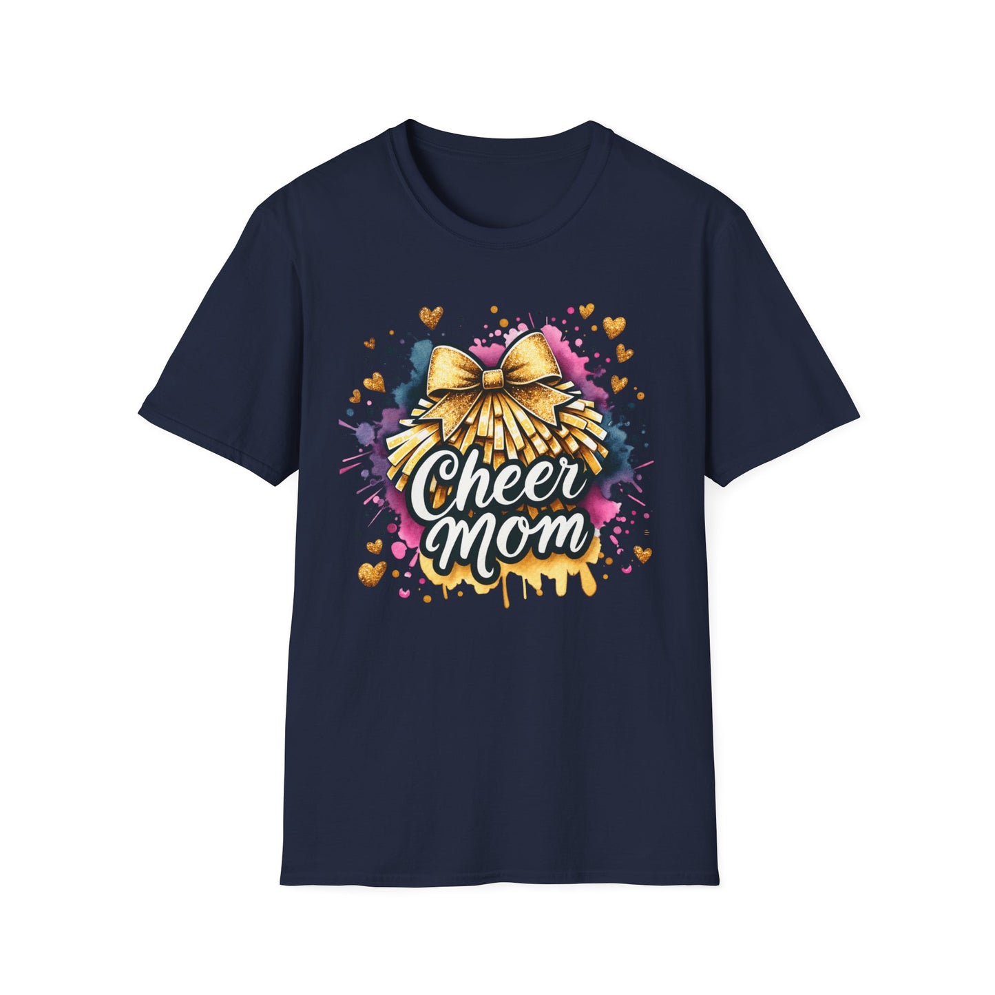 Cheer Mom Gold Bow- Gildan Softstyle Tshirt