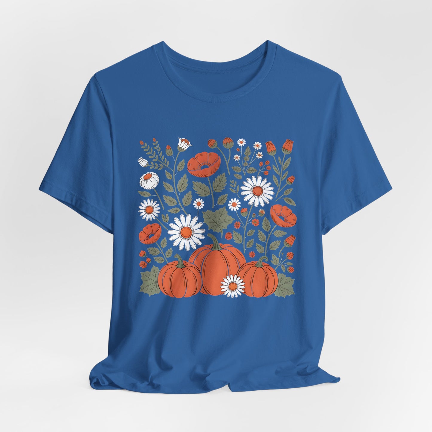 Autumn Floral Tee, Cozy Fall T-Shirt, Pumpkin Graphic Shirt