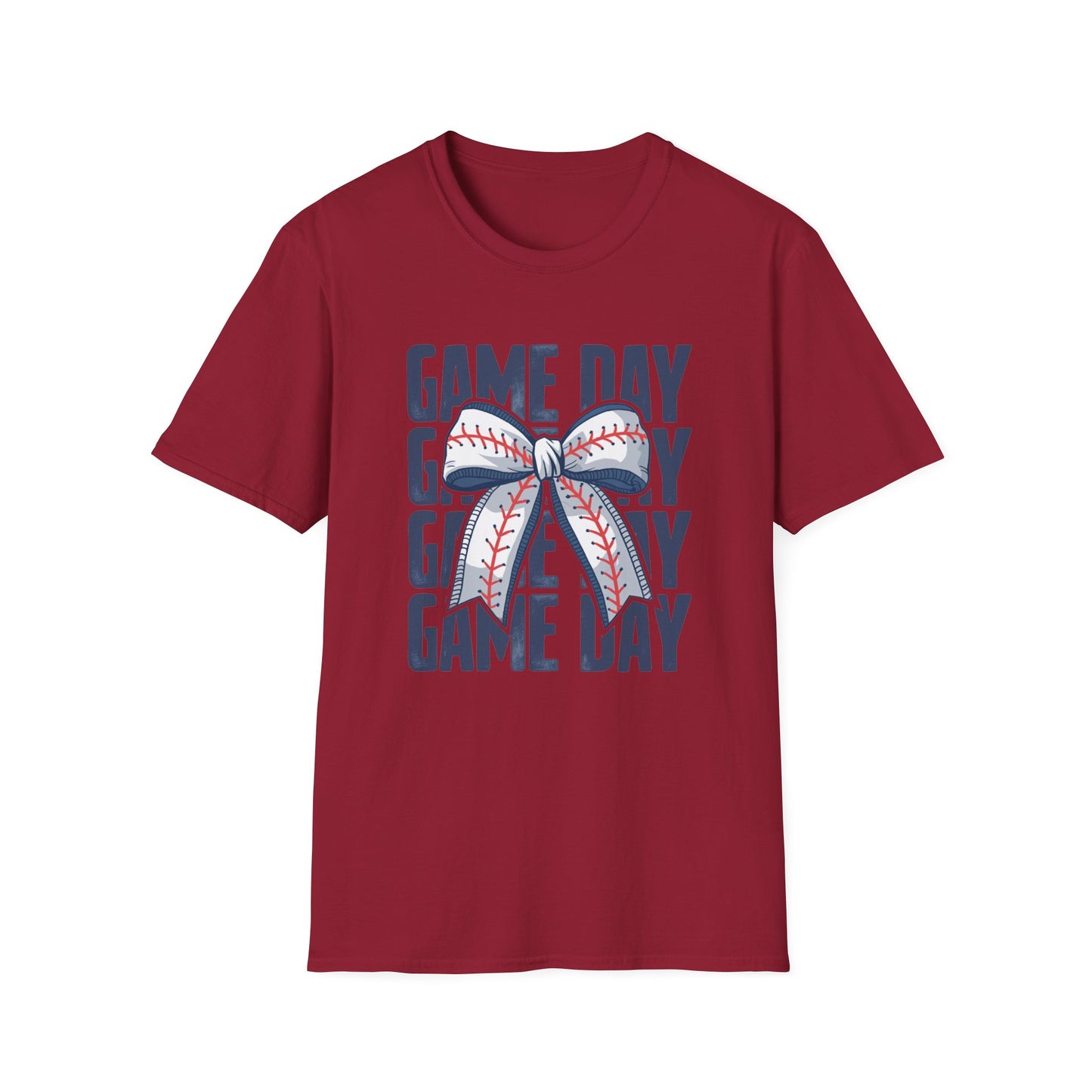 Baseball Game Day Stacked Bow- Gildan Softstyle tee