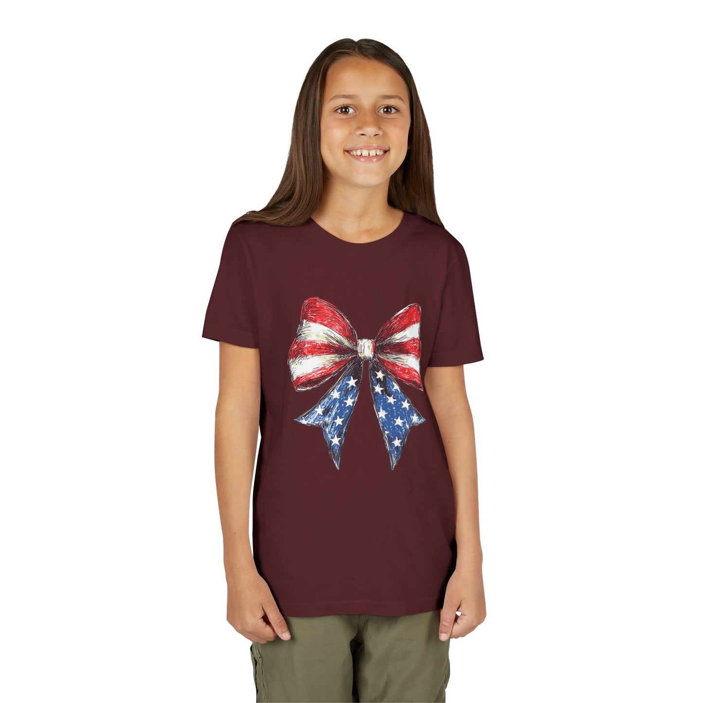 Patriotic Youth Short Sleeve Tee with Bow Design
