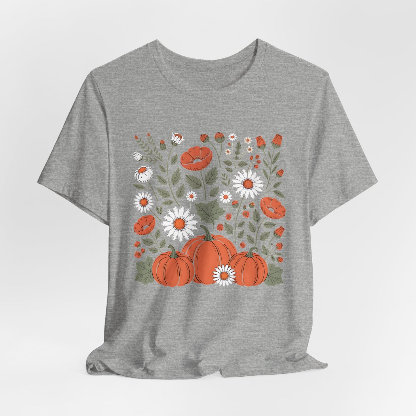 Autumn Floral Tee, Cozy Fall T-Shirt, Pumpkin Graphic Shirt