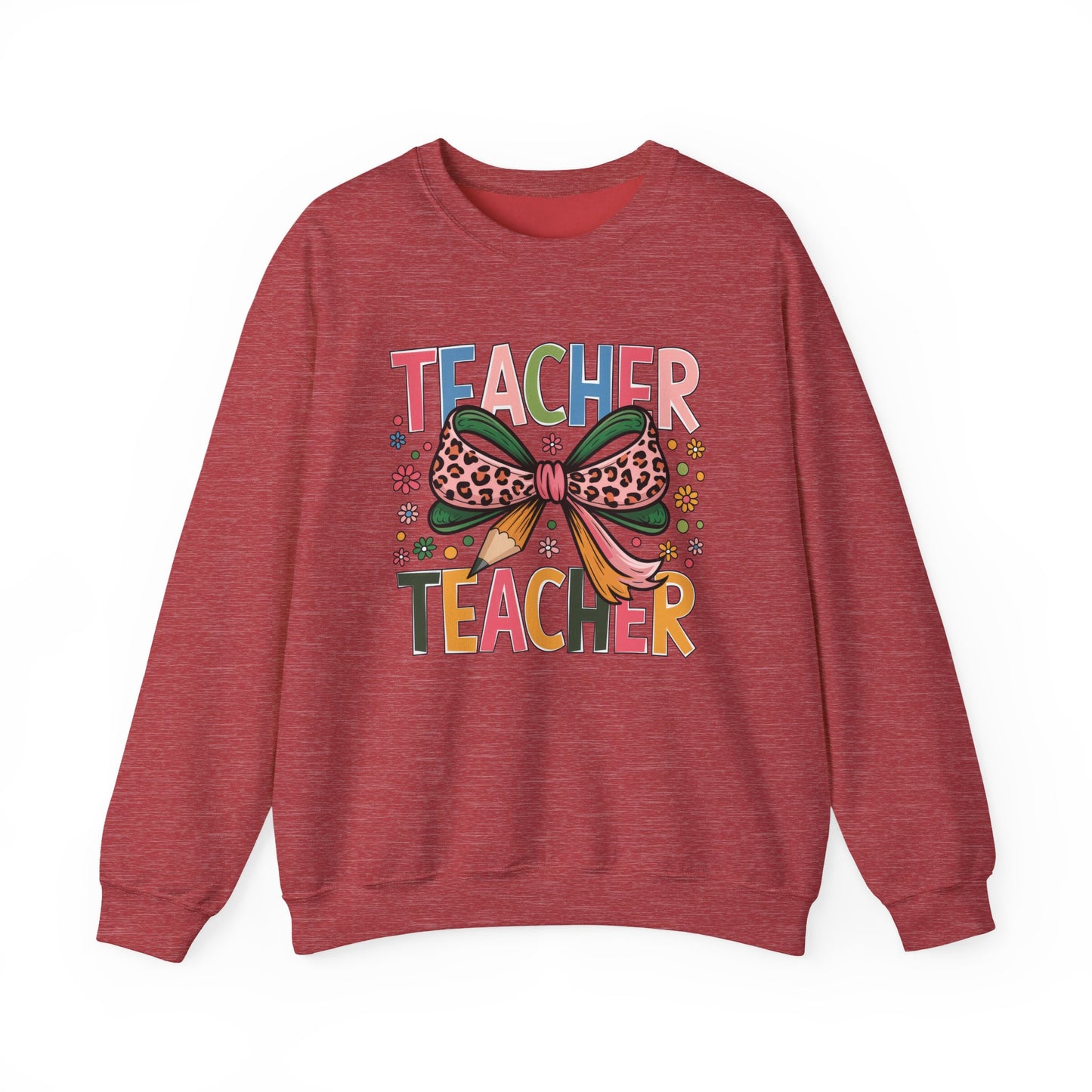 Teacher Bow Cheetah Print Gildan Crewneck Sweatshirt
