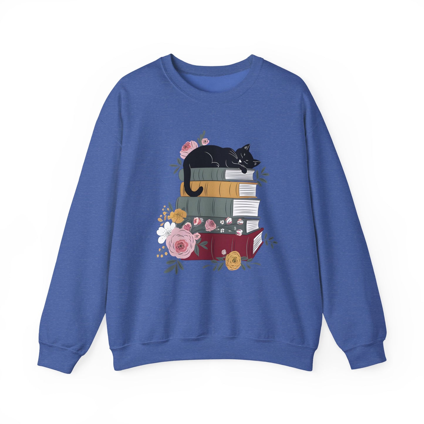 Stack of Books Cat- Gildan Crewneck Sweatshirt