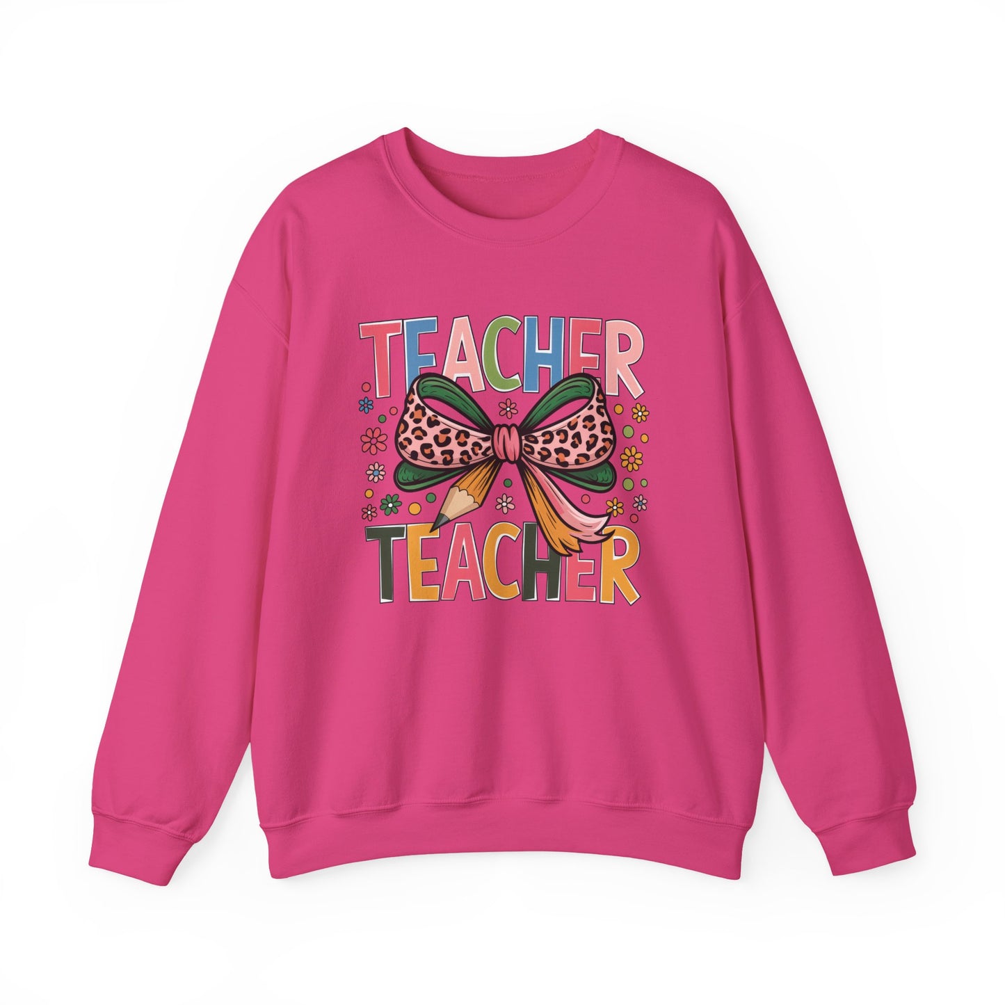 Teacher Bow Cheetah Print Gildan Crewneck Sweatshirt