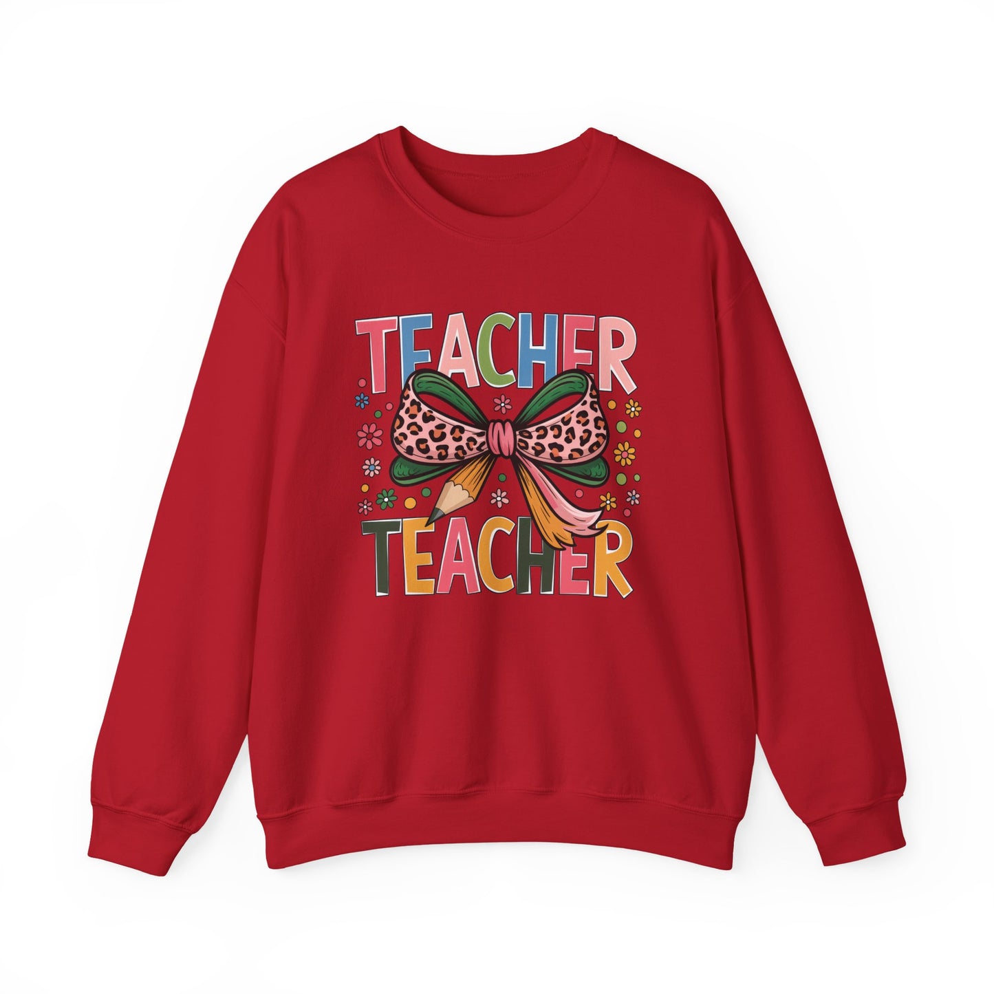 Teacher Bow Cheetah Print Gildan Crewneck Sweatshirt