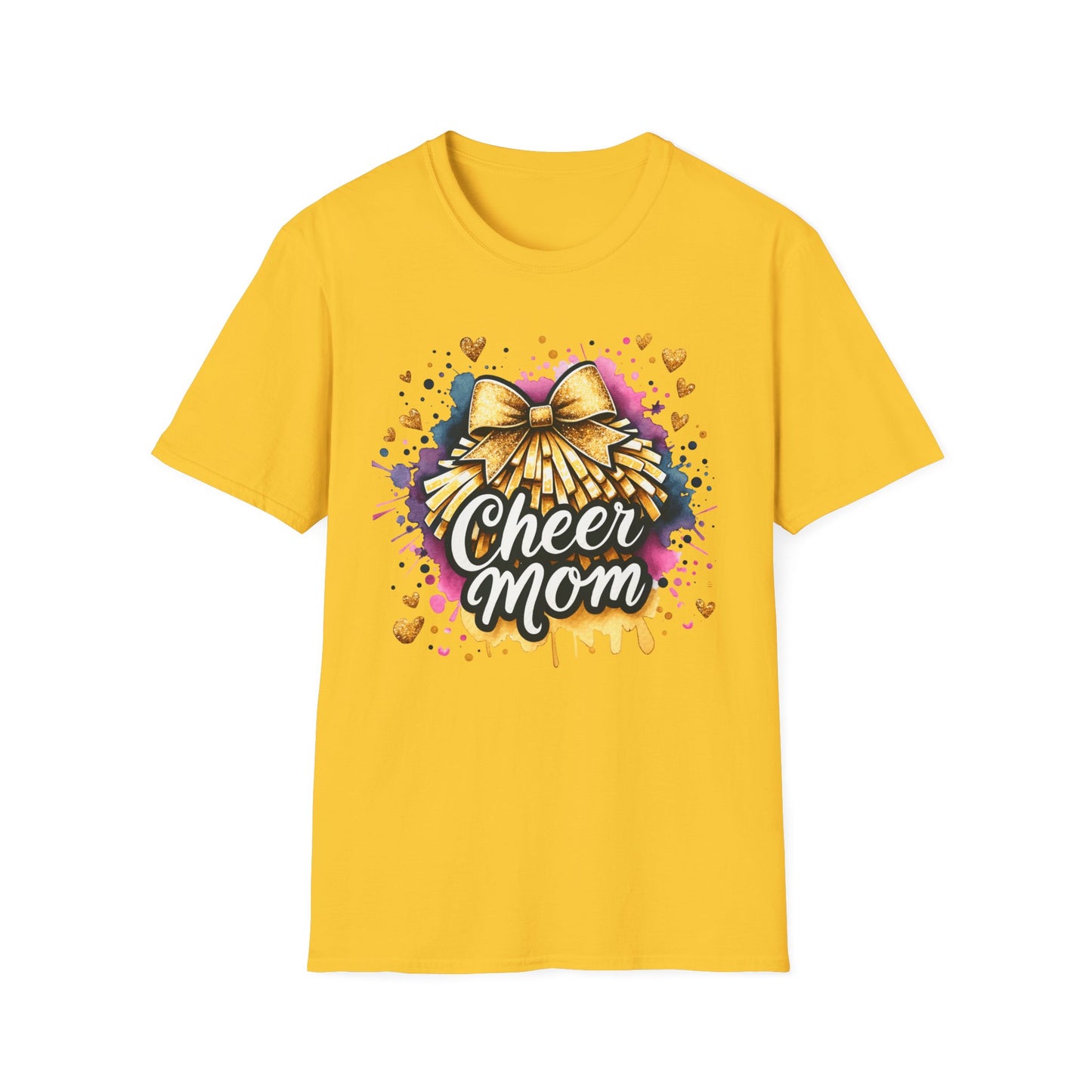 Cheer Mom Gold Bow- Gildan Softstyle Tshirt