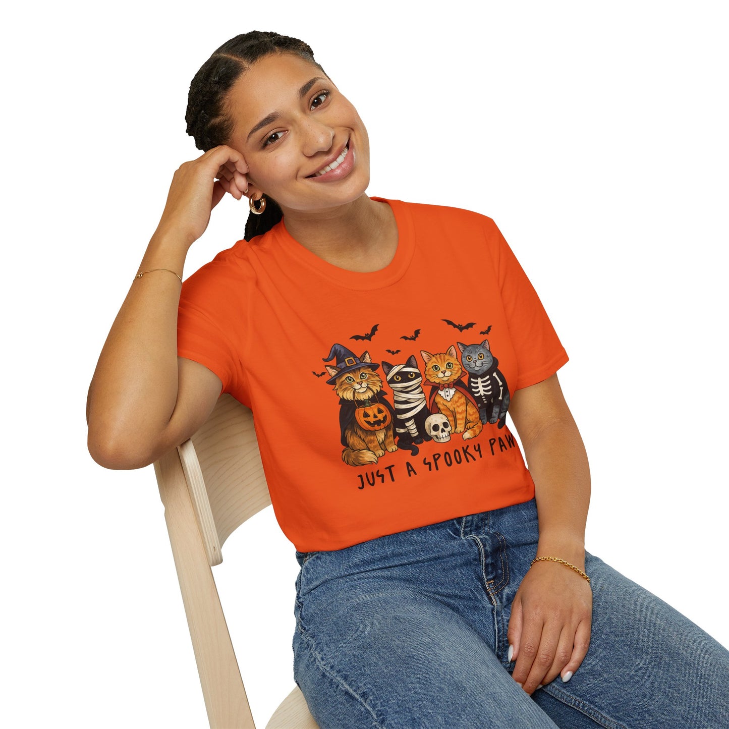 Halloween Cat T-Shirt, Spooky paw Gildan Softstyle Tee