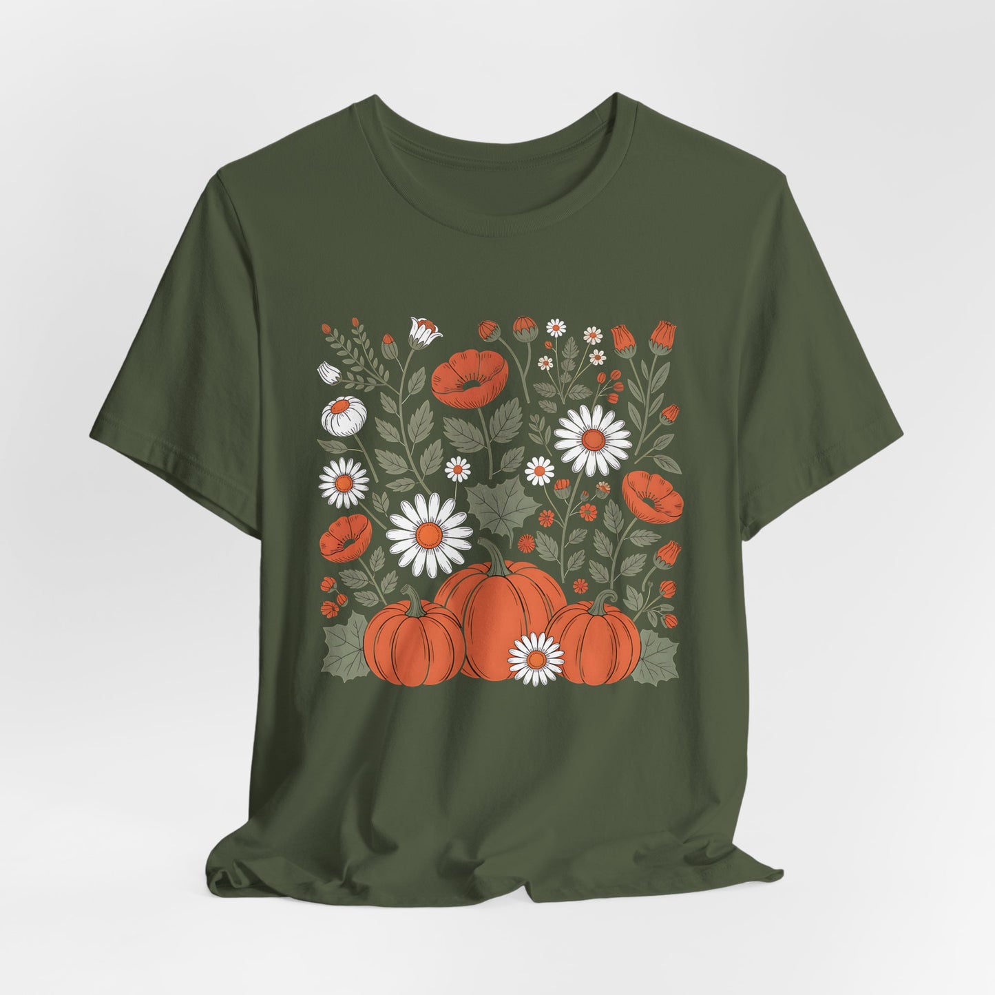 Autumn Floral Tee, Cozy Fall T-Shirt, Pumpkin Graphic Shirt