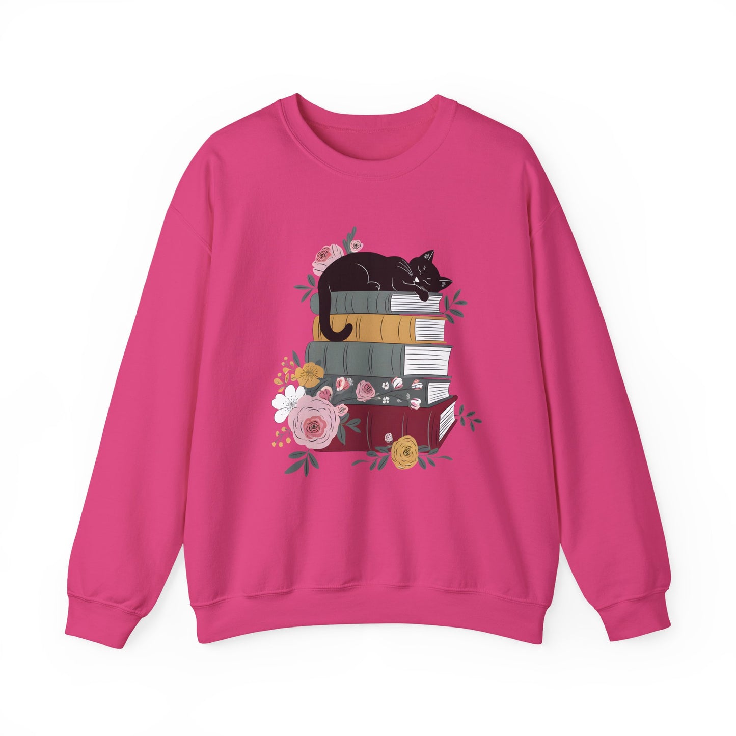 Stack of Books Cat- Gildan Crewneck Sweatshirt