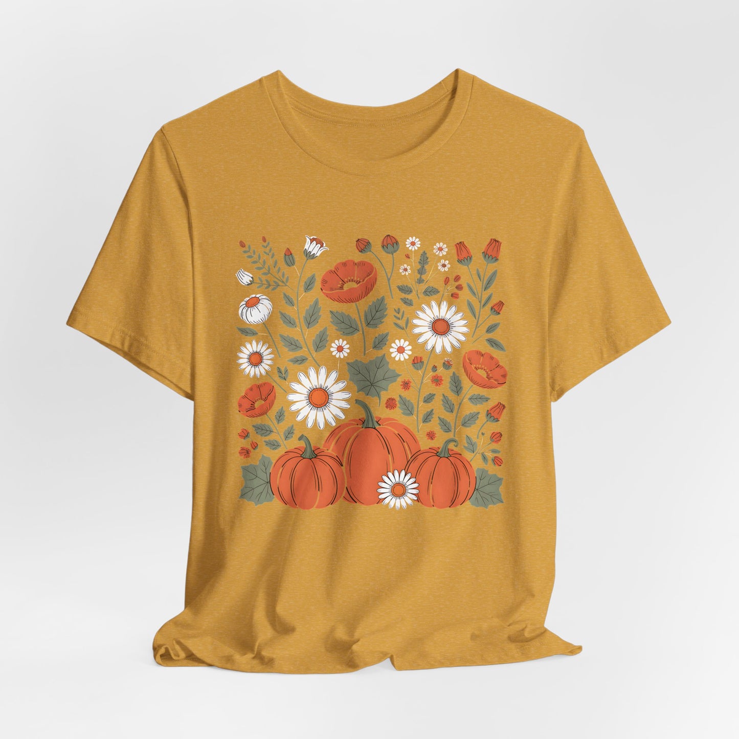 Autumn Floral Tee, Cozy Fall T-Shirt, Pumpkin Graphic Shirt