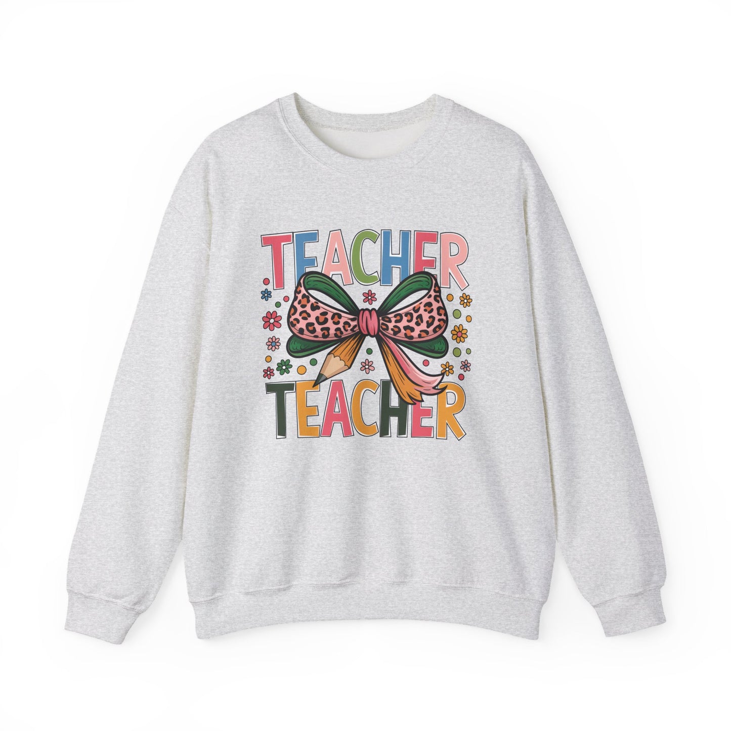 Teacher Bow Cheetah Print Gildan Crewneck Sweatshirt