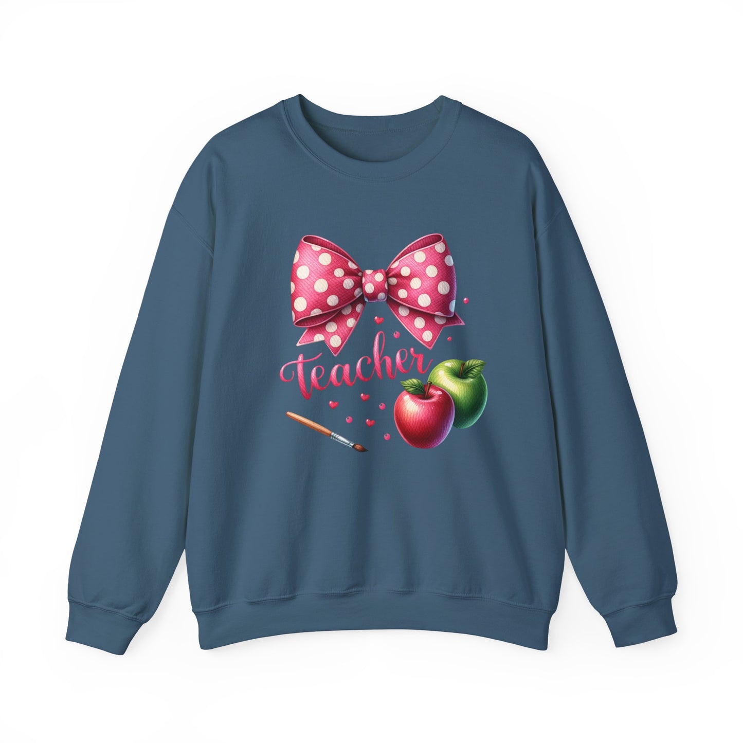 Teacher Polka Dot Bow Gildan Crewneck Sweatshirt