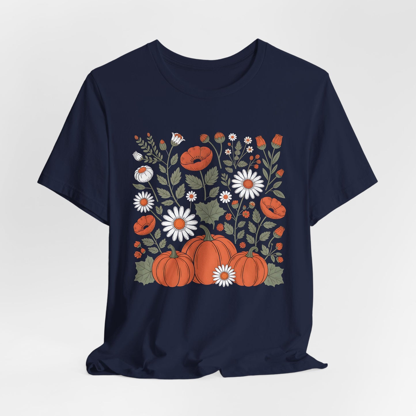 Autumn Floral Tee, Cozy Fall T-Shirt, Pumpkin Graphic Shirt