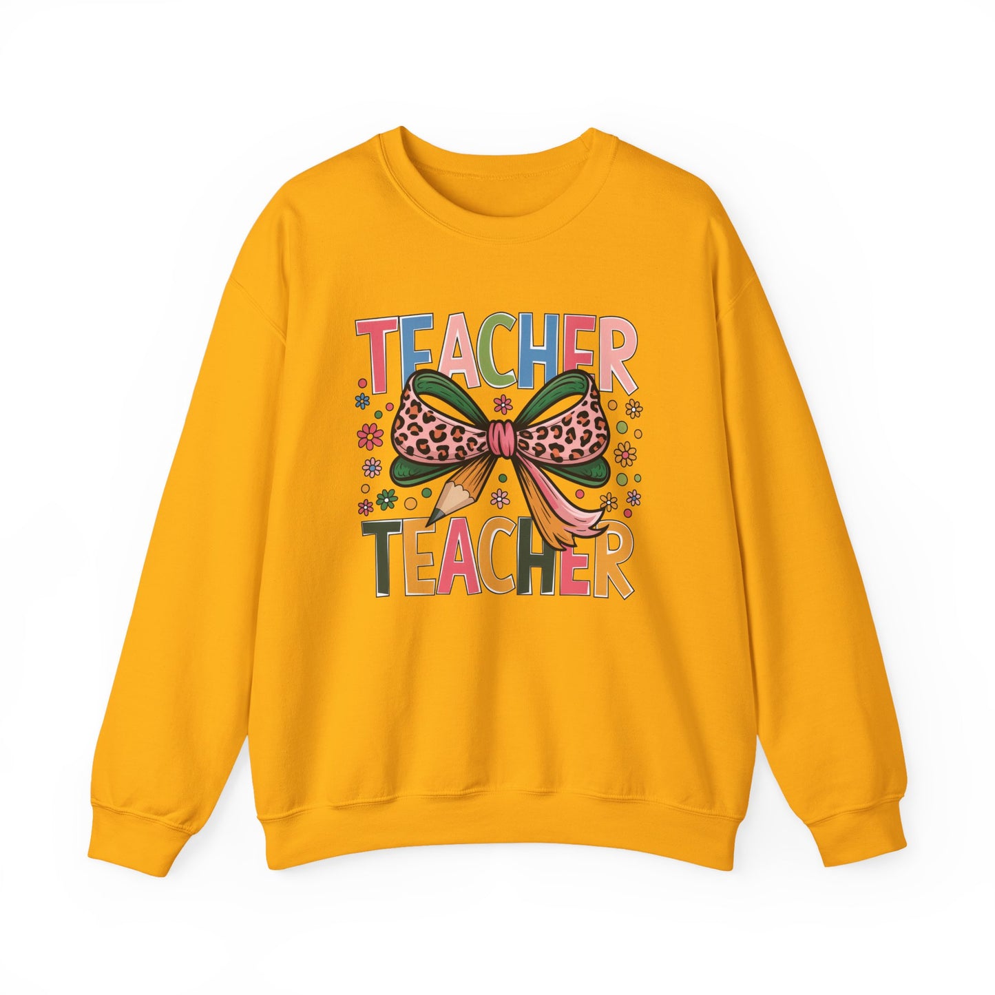 Teacher Bow Cheetah Print Gildan Crewneck Sweatshirt